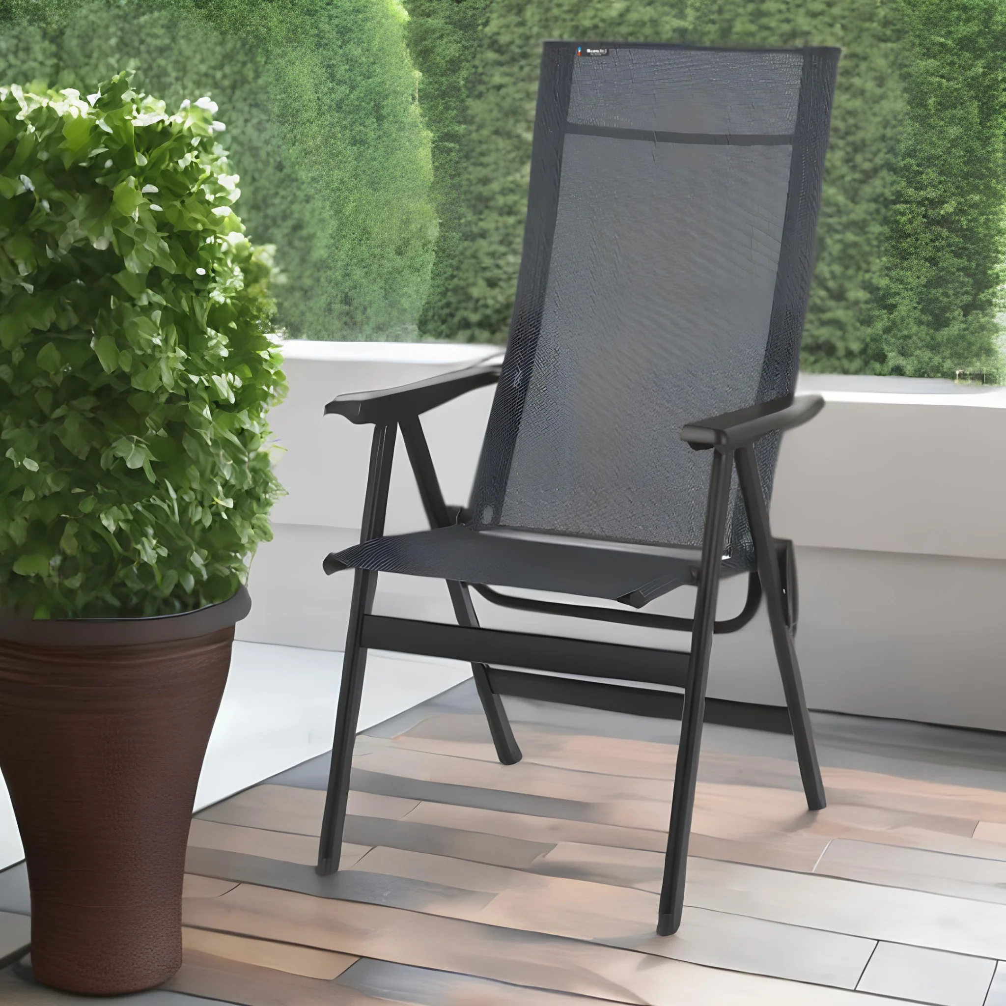 Gray and Black Steel Outdoor Arm Chair By Homeroots