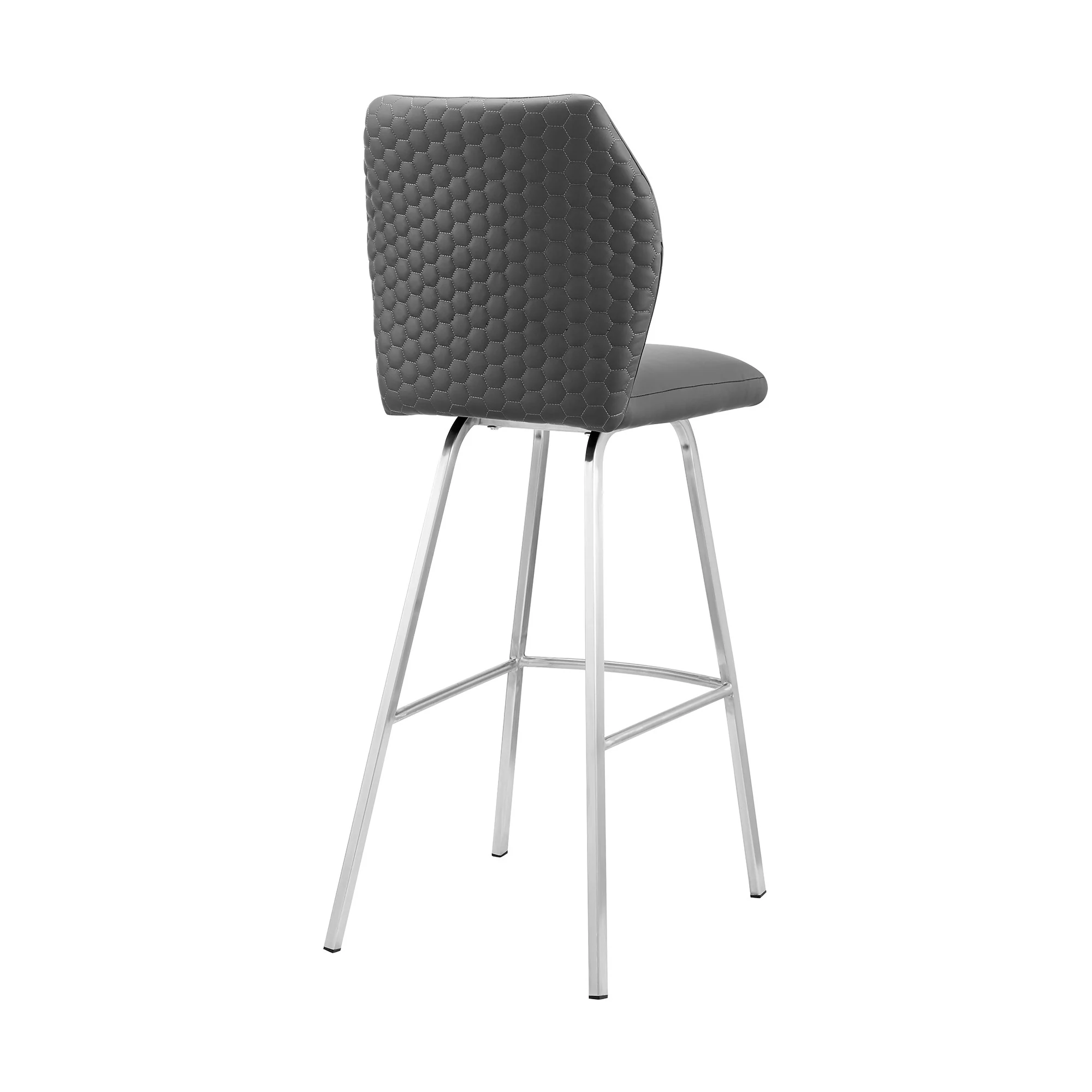 Gray And Silver Faux Leather And Iron Bar Height Bar Chair By Homeroots - Image 5