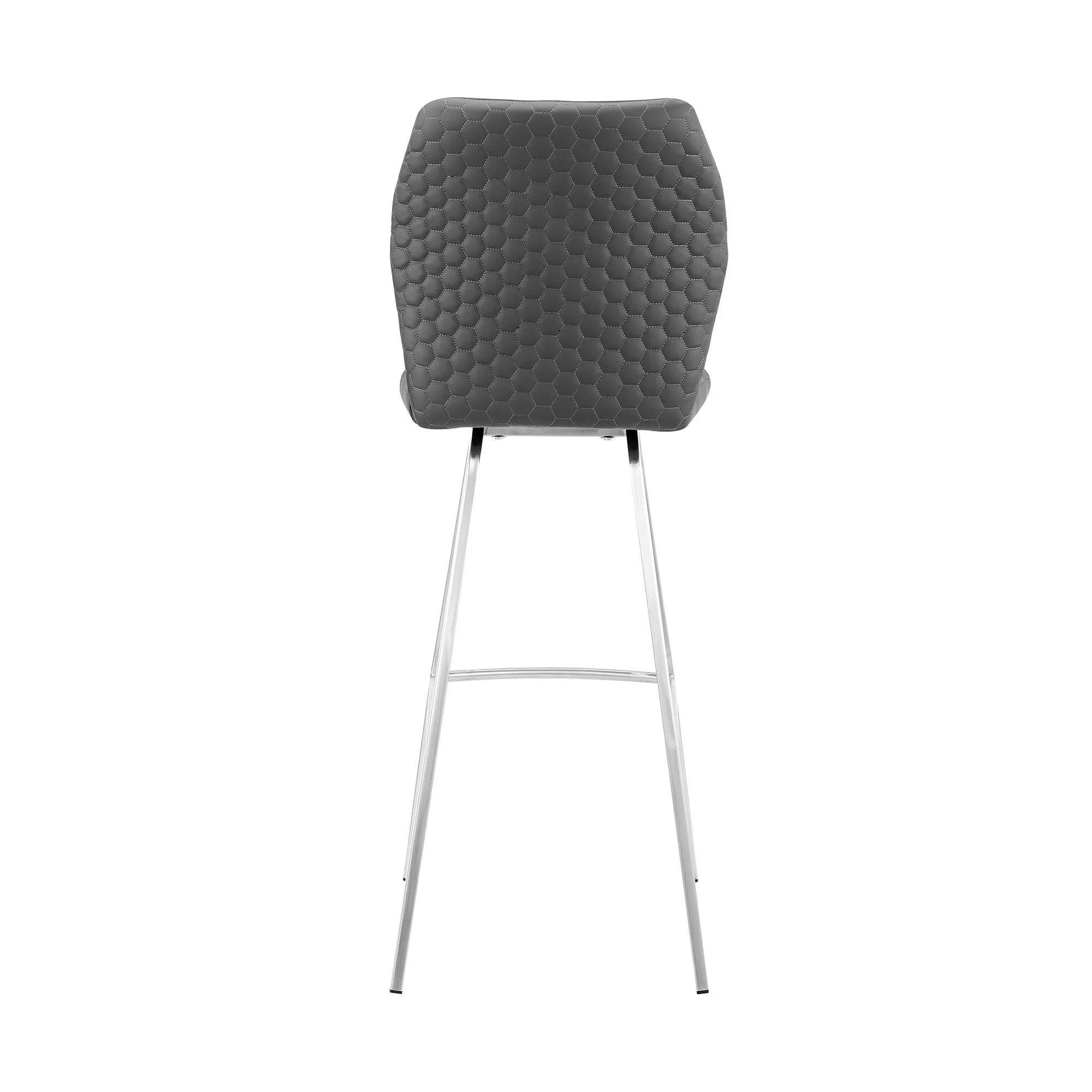 Gray And Silver Faux Leather And Iron Bar Height Bar Chair By Homeroots - Image 6