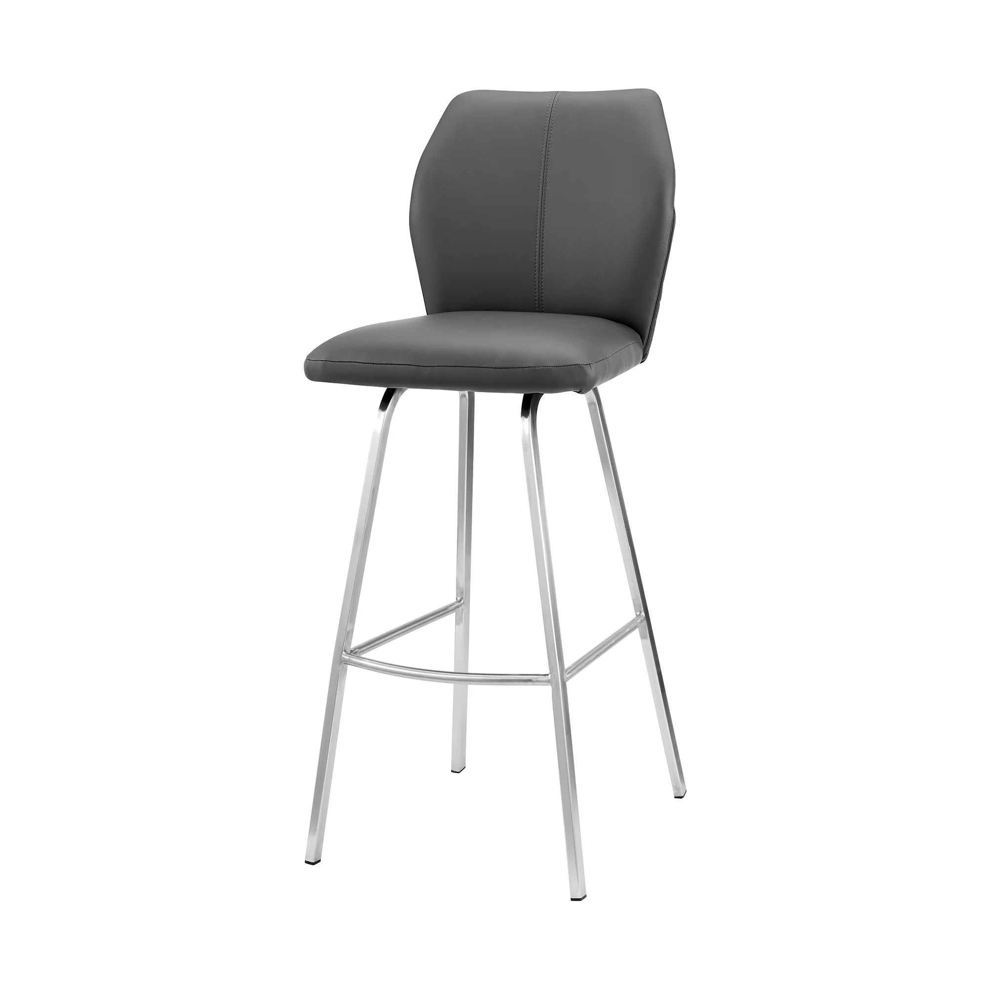 Gray And Silver Faux Leather And Iron Bar Height Bar Chair By Homeroots - Image 7