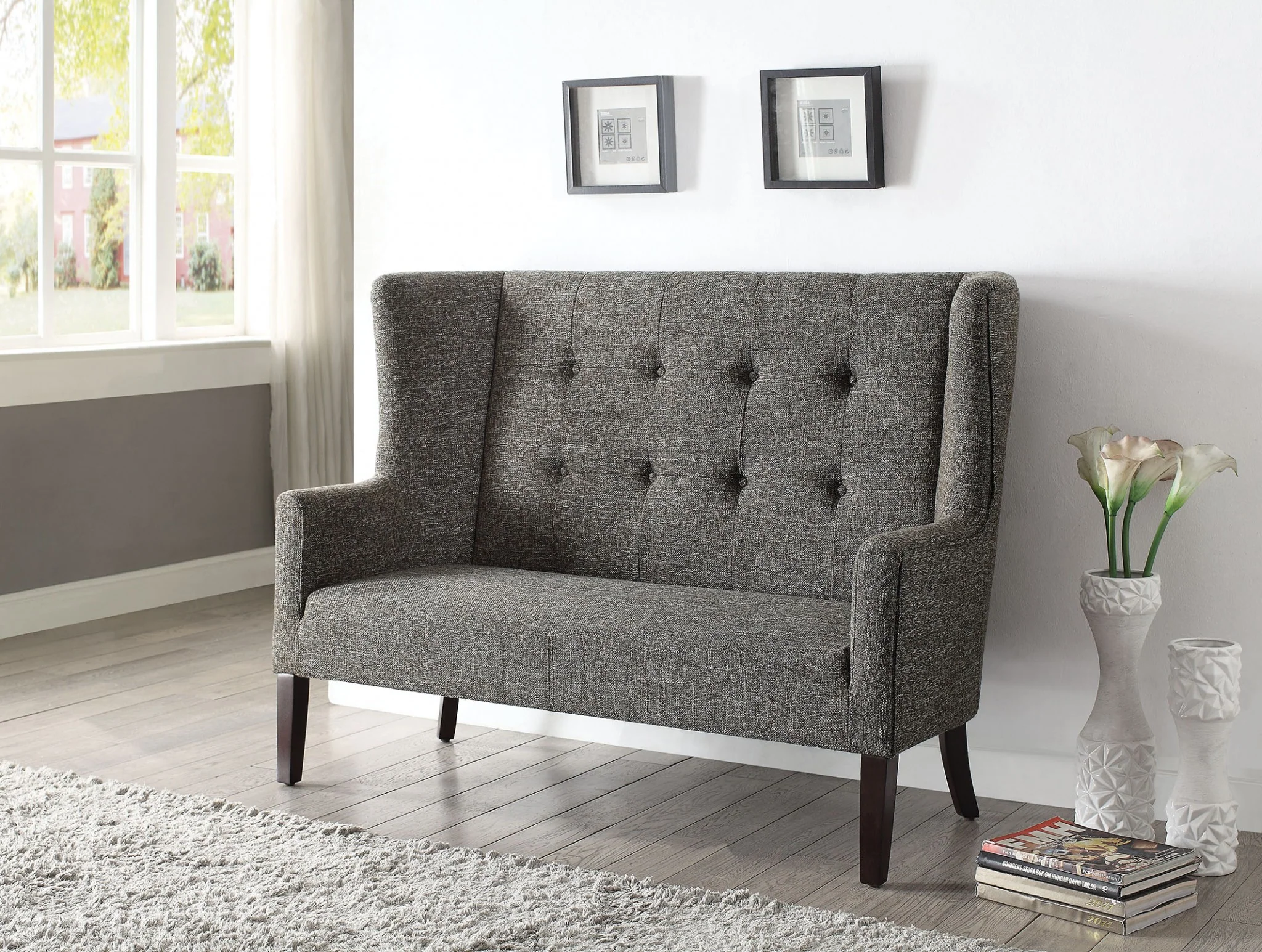 Gray Fabric And Espresso Settee By Homeroots