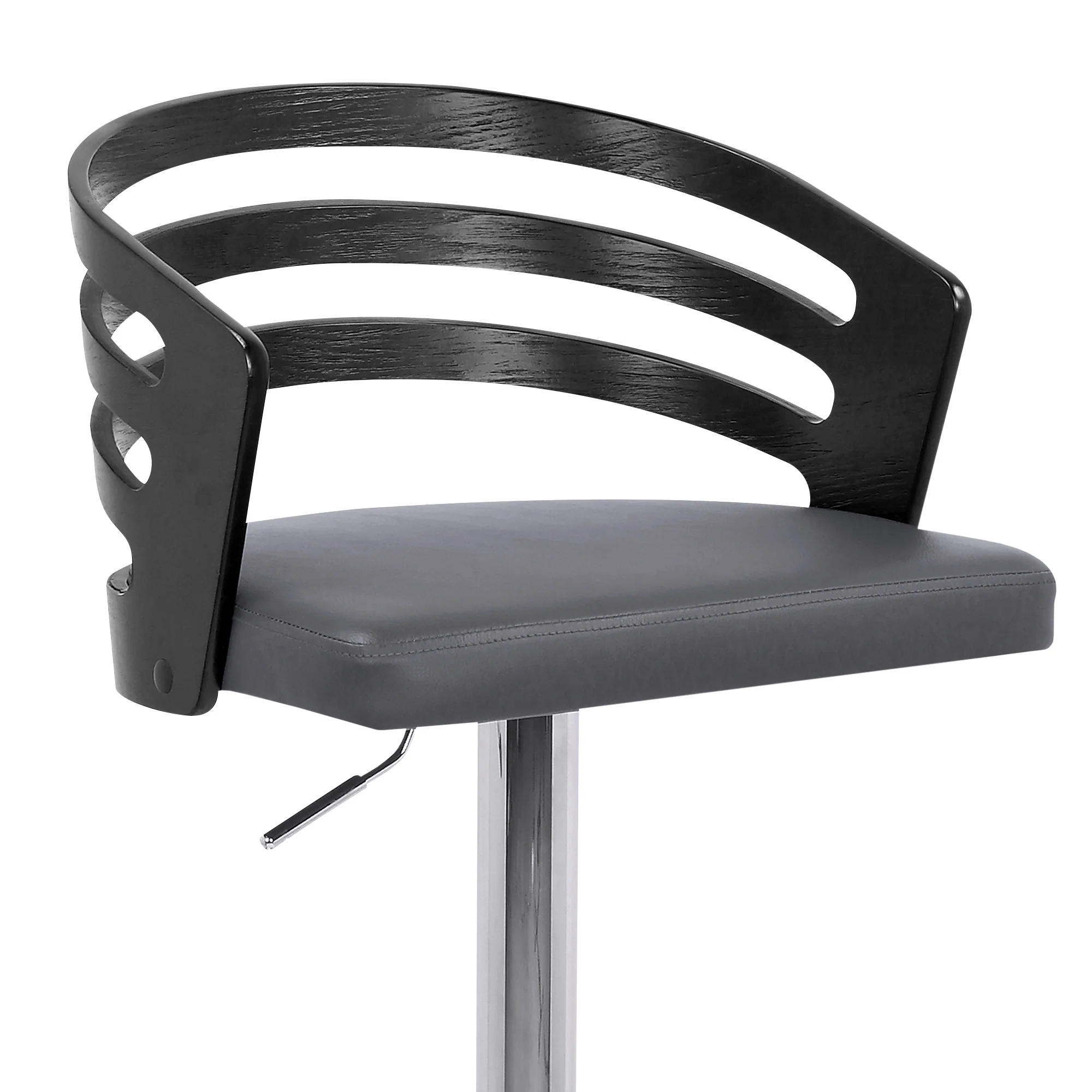 Gray Faux Leather Black Wood and Chrome Adjustable Swivel Bar Stool By Homeroots - Image 7