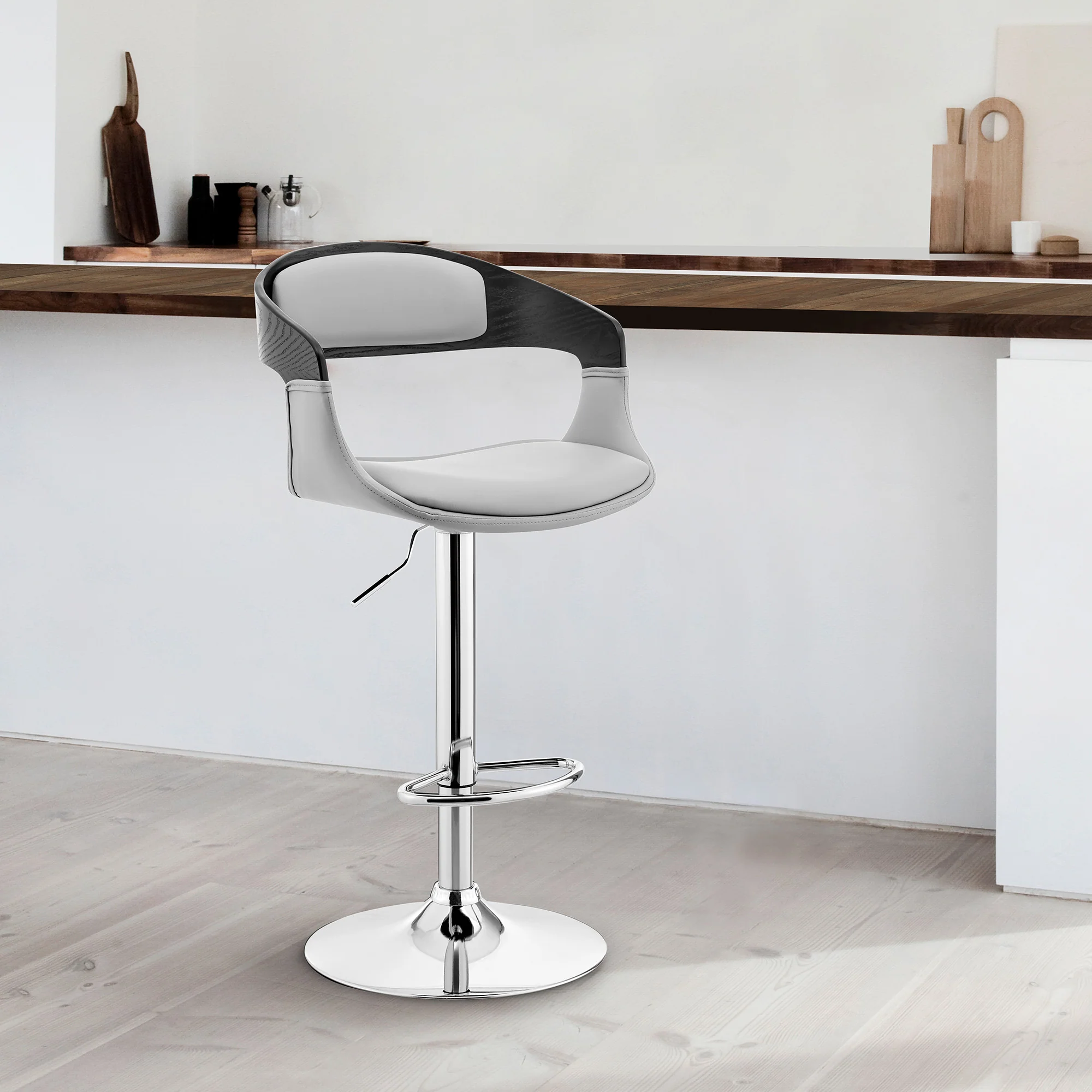 Gray Modern Upholstered & Chrome Base Bar Stool By Homeroots