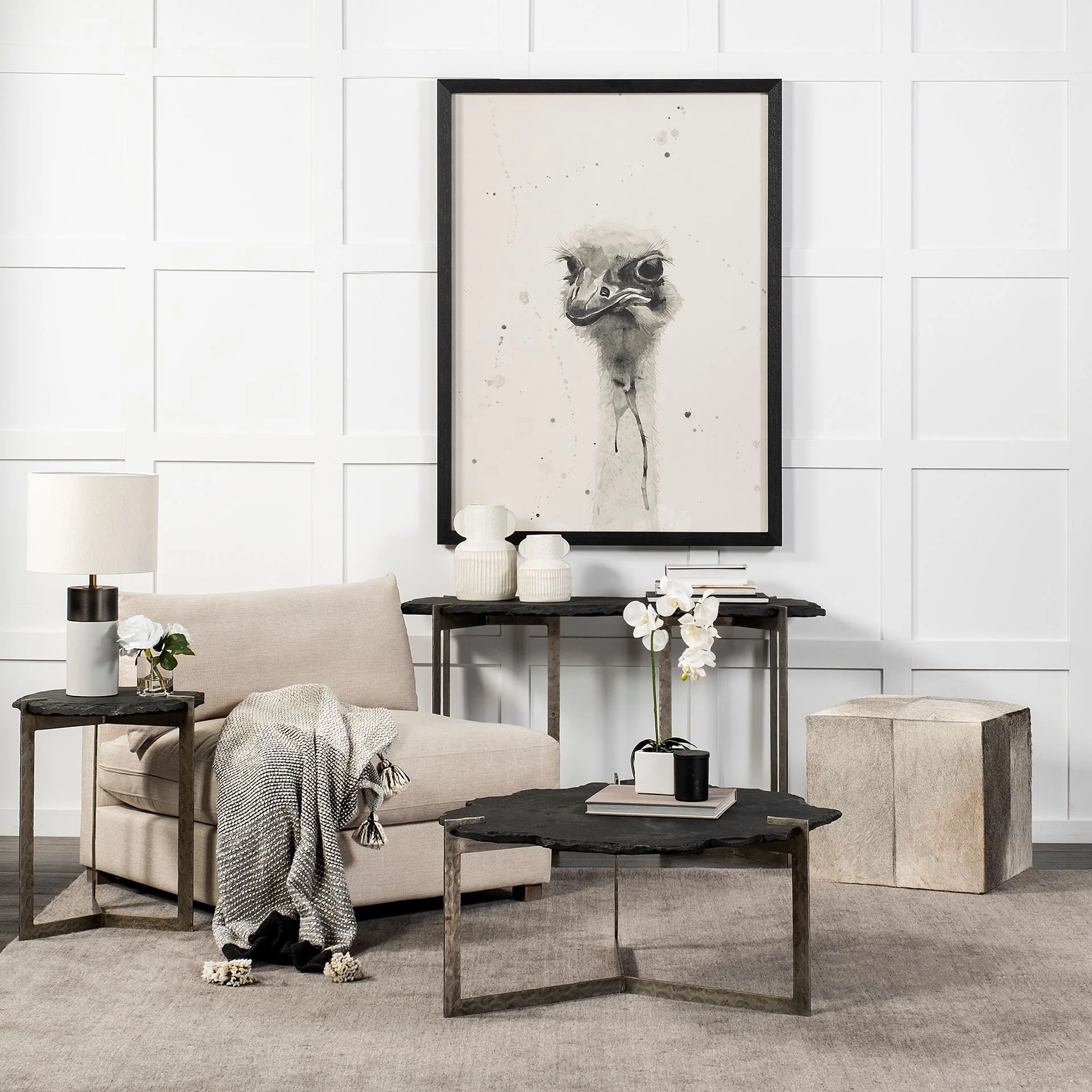 Gray Toned Cowhide Ottoman By Homeroots - Image 8