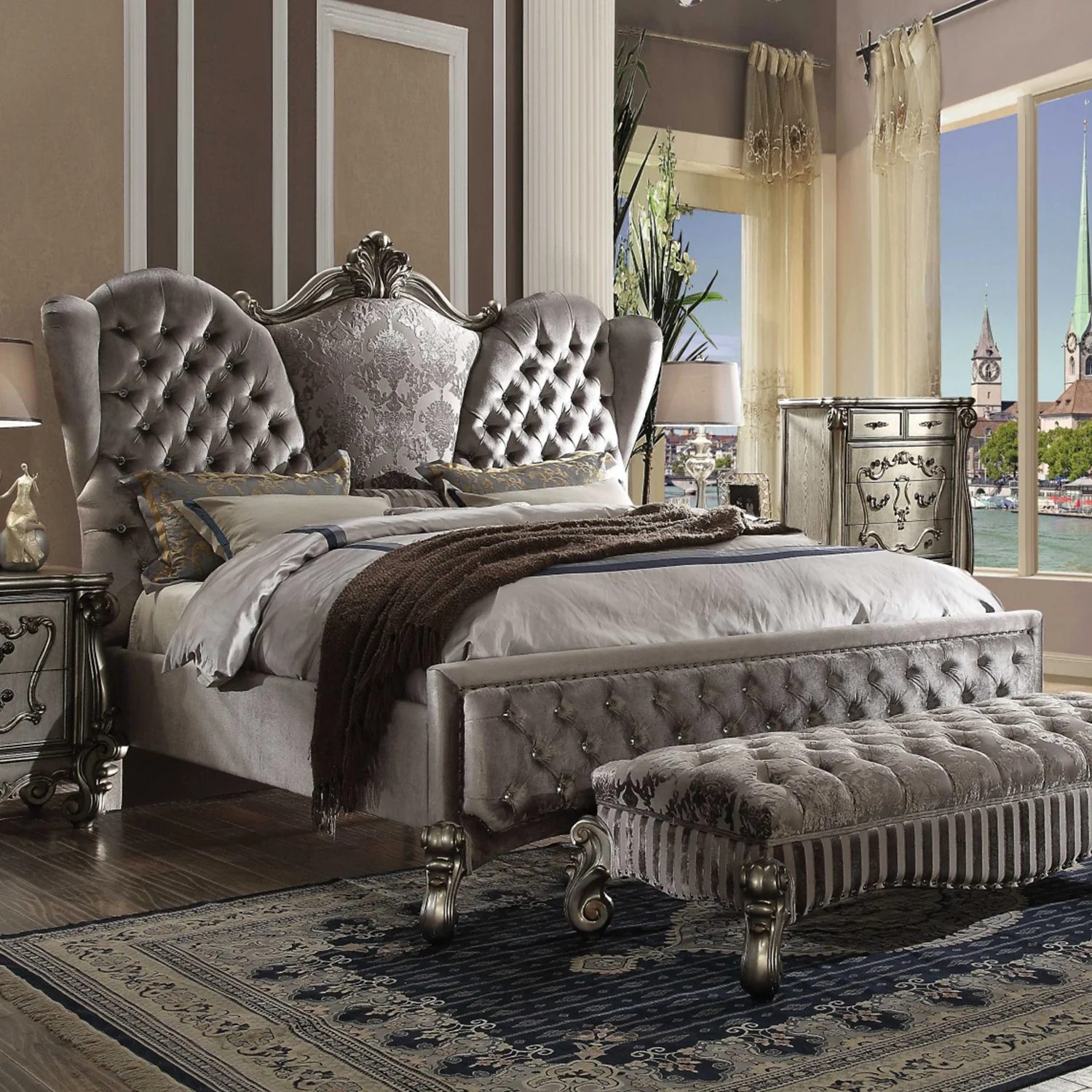 Gray Velvet King Bed By Homeroots