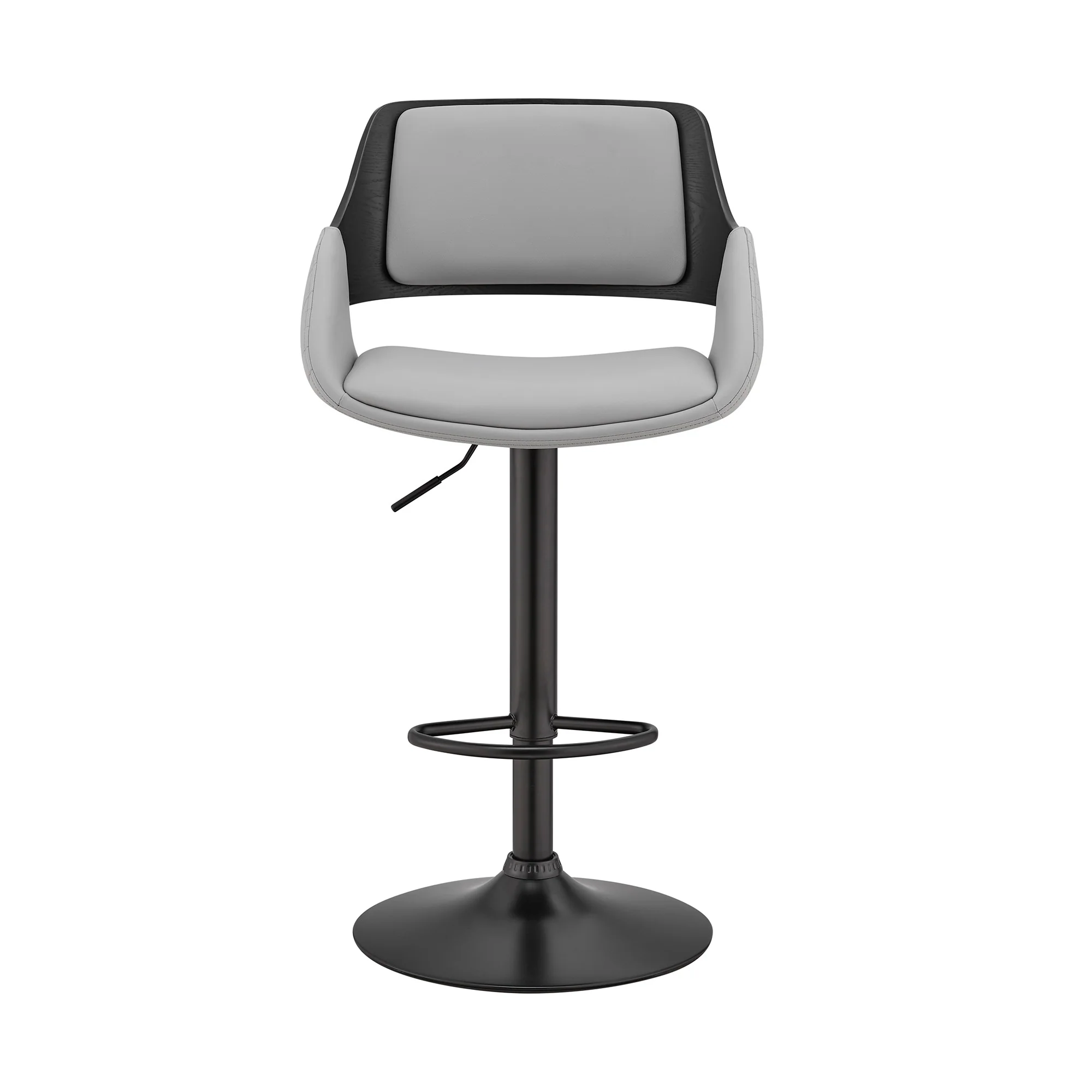 Grey Faux Leather Adjustable Black Swivel Bar Stool By Homeroots - Image 3