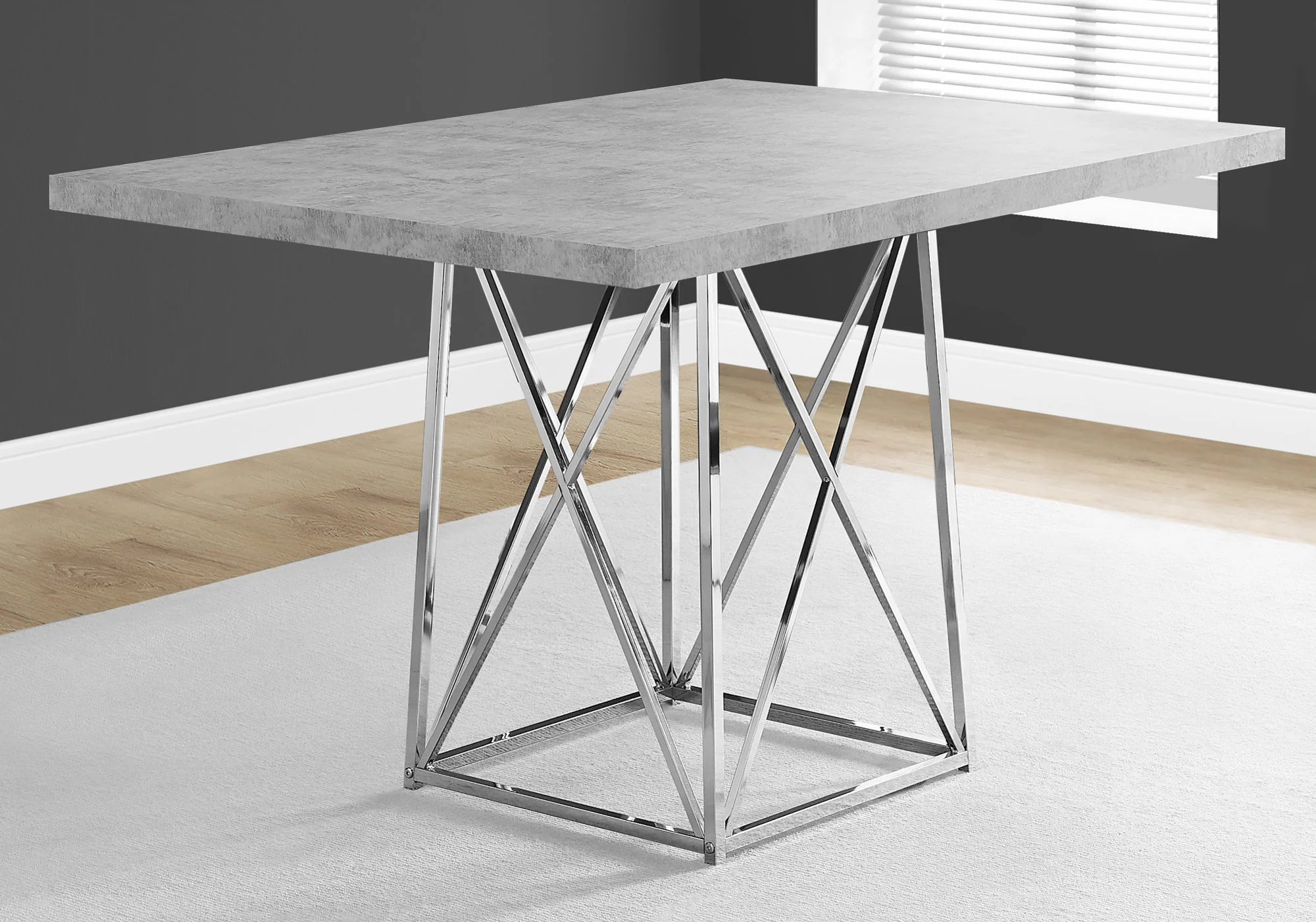 Grey Particle Board And Chrome Metal Dining Table By Homeroots