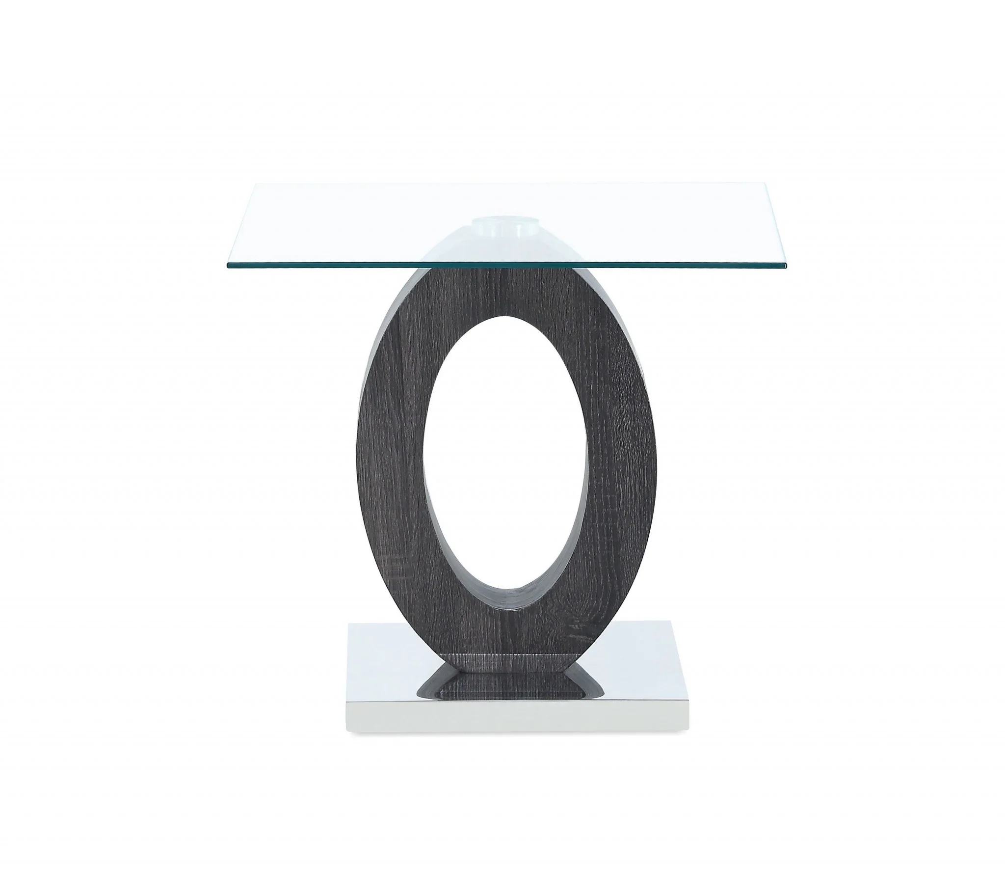 Grey Tone Oval Design Support End Table with Glass Top By Homeroots