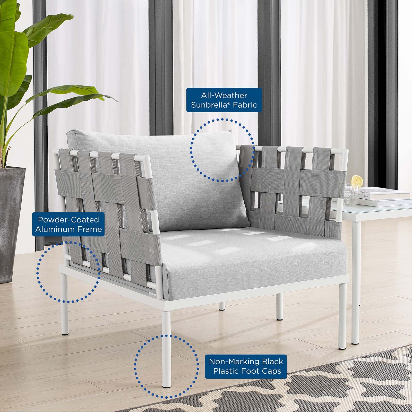 Harmony 6-Piece Sunbrella® Outdoor Patio Aluminum Seating Set By Modway - EEI-4933 - Image 9
