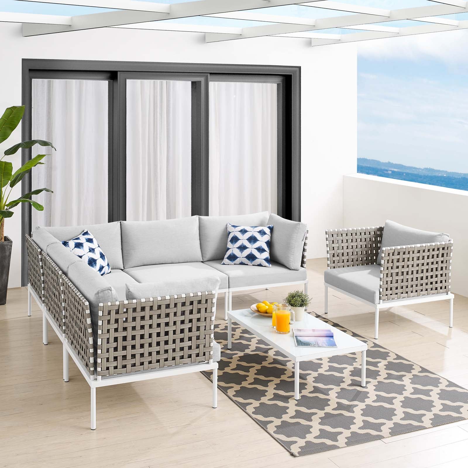 Harmony 7-Piece Sunbrella® Basket Weave Outdoor Patio Aluminum Sectional Sofa Set By Modway - EEI-4935