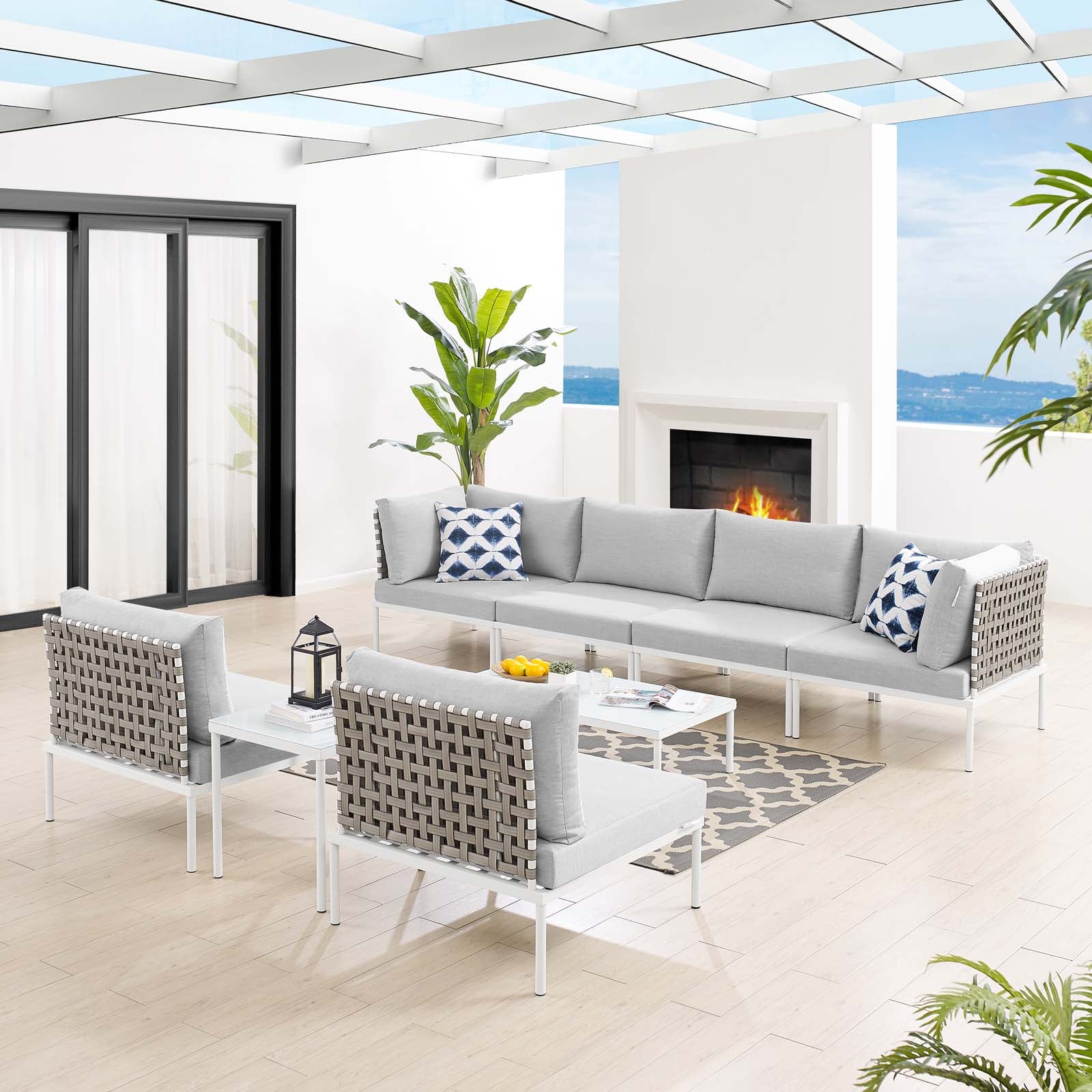 Harmony 8-Piece Sunbrella® Basket Weave Outdoor Patio Aluminum Sectional Sofa Set By Modway - EEI-4943