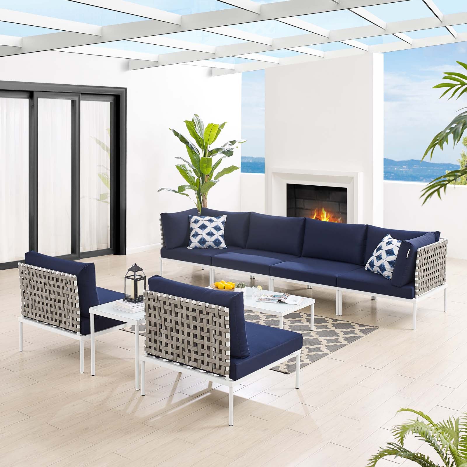 Harmony 8-Piece Sunbrella® Basket Weave Outdoor Patio Aluminum Sectional Sofa Set By Modway - EEI-4943 - Image 23