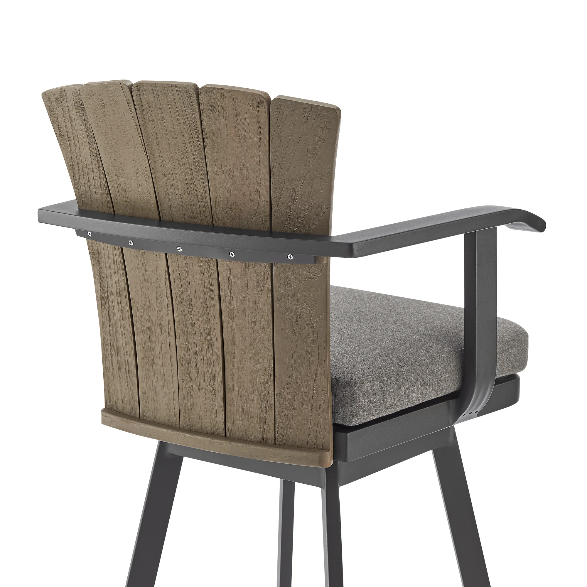 Hazel Outdoor Patio Swivel Counter Stool in Aluminum with Teak Wood and Charcoal Cushion By Armen Living - Image 6