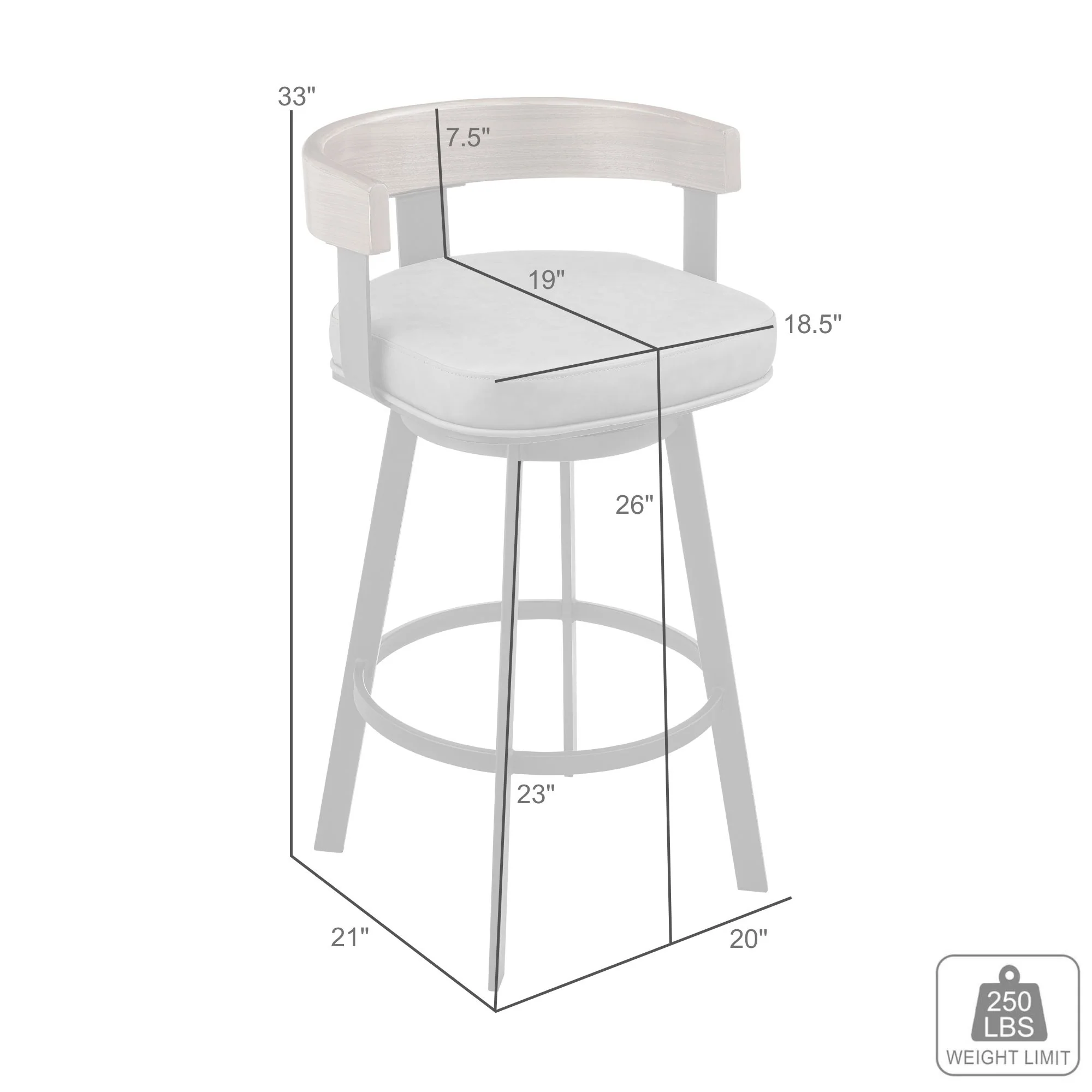 Idris 26" Swivel Counter Stool in Black Iron with Walnut Finish and Vintage Gray Faux Leather By Armen Living - Image 9