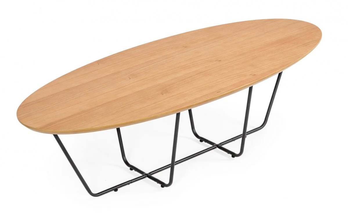 Industrial Large Oak and Black Powder Metal Coffee Table By Homeroots