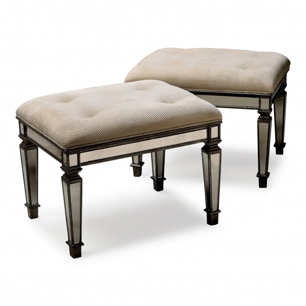 Ivory and Mirror Vanity Bench By Homeroots