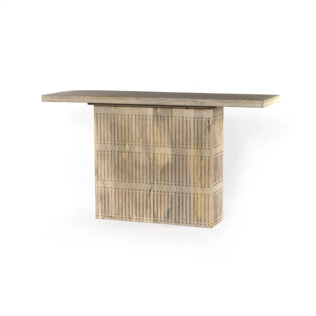 Ivory Solid Wood Distressed Pedestal Console Table By Homeroots