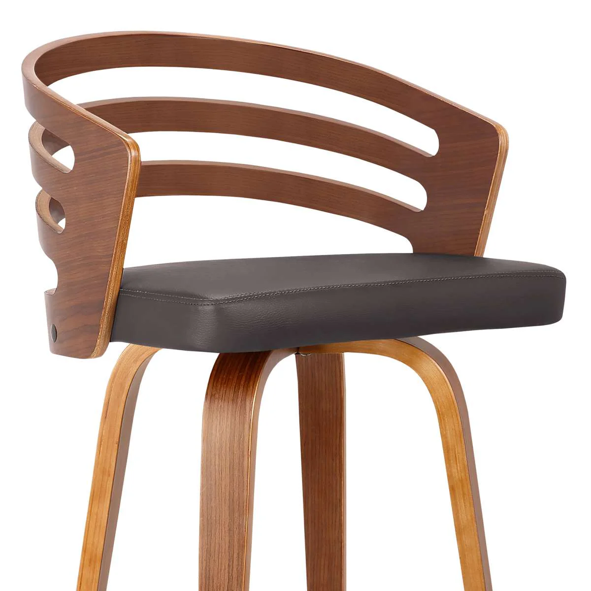 Jayden 30" Bar Height Swivel Brown Faux Leather and Walnut Wood Bar Stool By Armen Living - Image 3