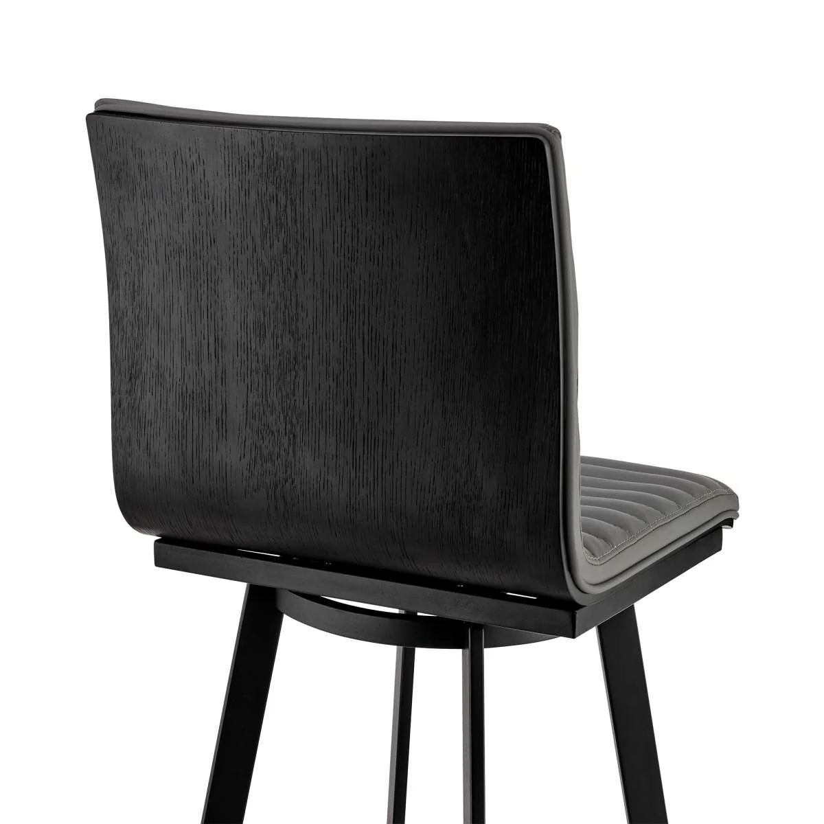 Jermaine 26" Counter Height Swivel Bar Stool in Matt Black Finish with Gray Faux Leather By Armen Living - Image 2