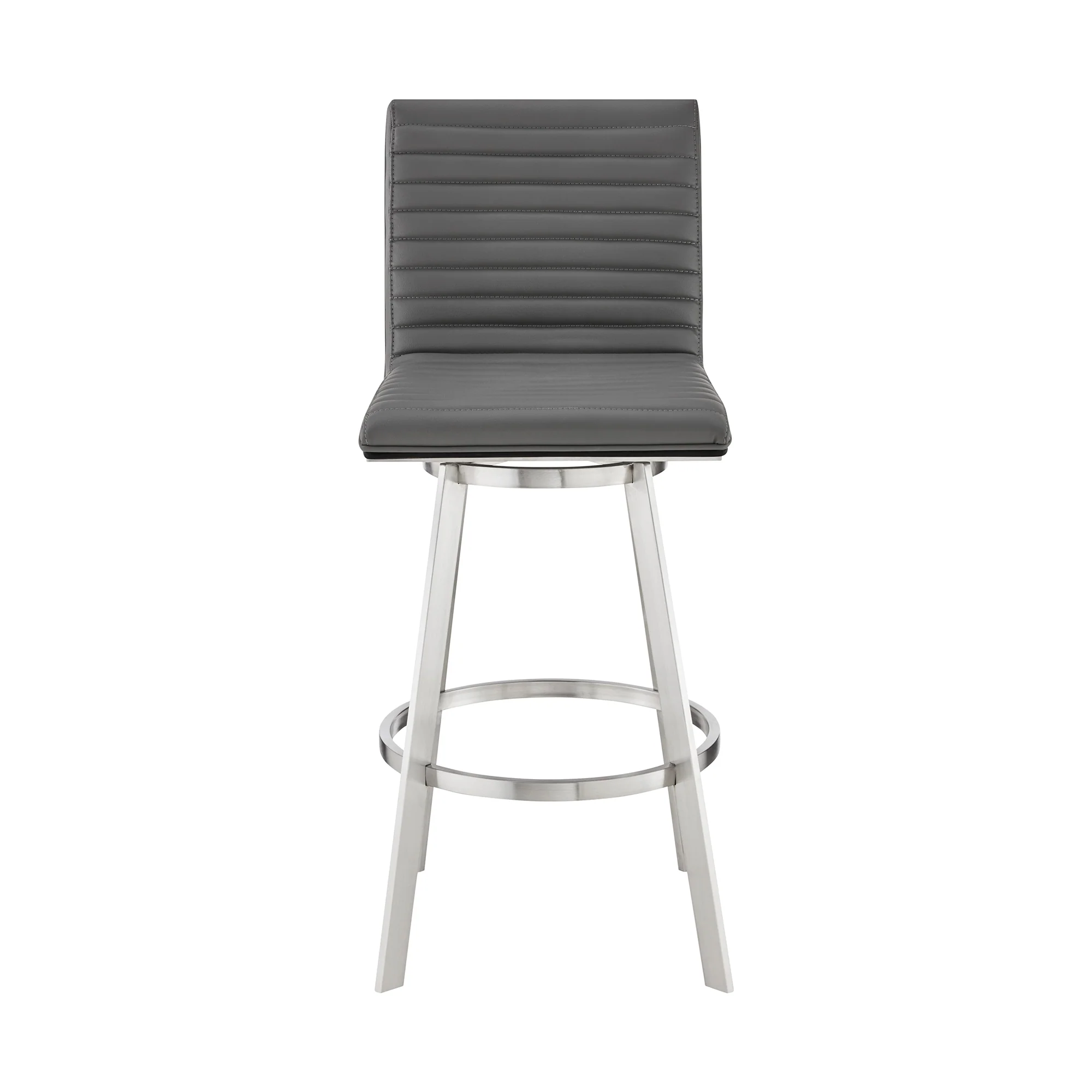 Jermaine 26" Counter Swivel Bar Stool in Brushed Stainless Steel Finish and Gray Faux Leather By Armen Living - Image 3