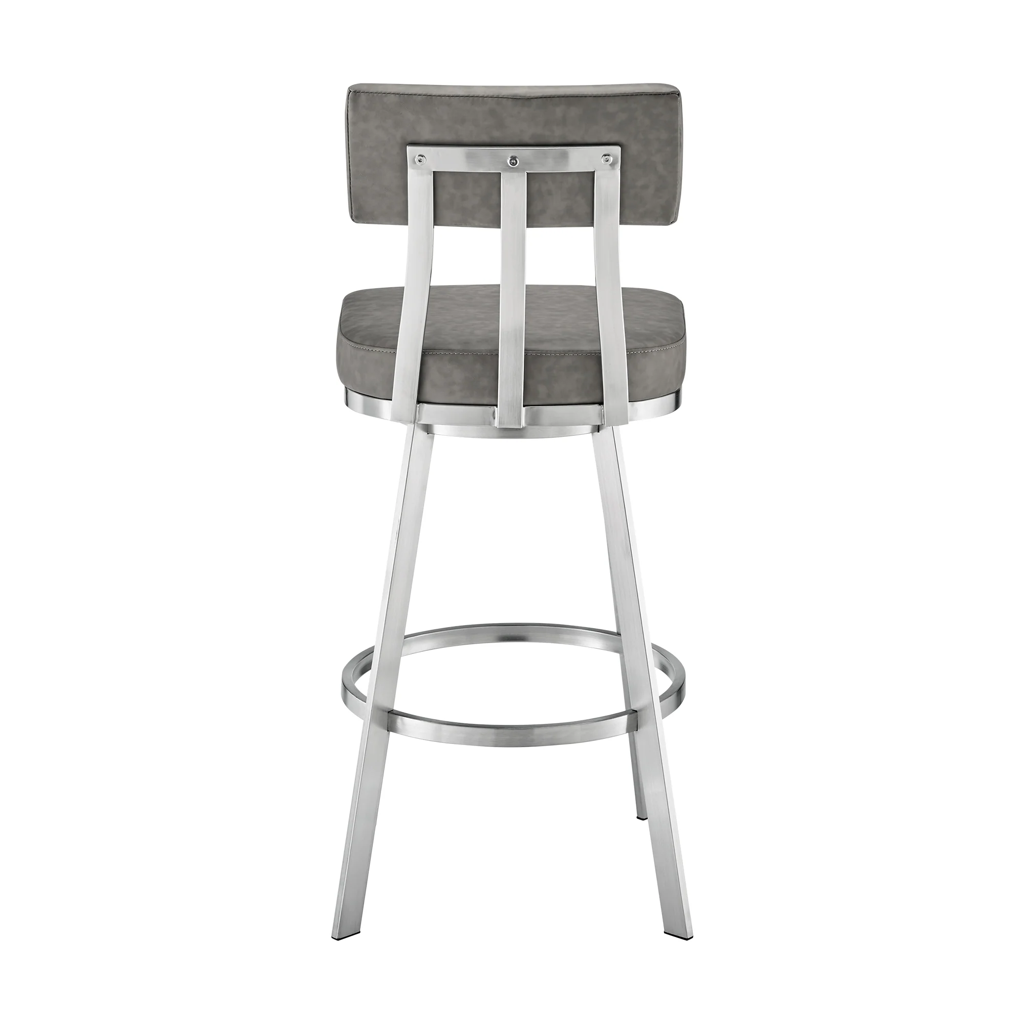 Jinab Swivel Bar Stool in Brushed Stainless Steel with Grey Faux Leather By Armen Living - Image 5