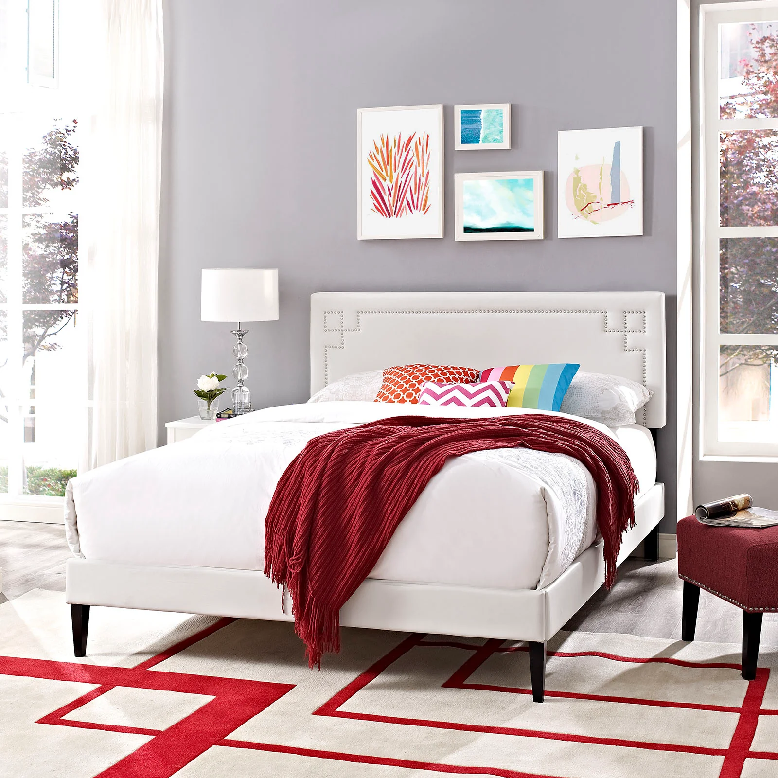 Josie Vinyl Queen Platform Bed with Squared Tapered Legs by Modway