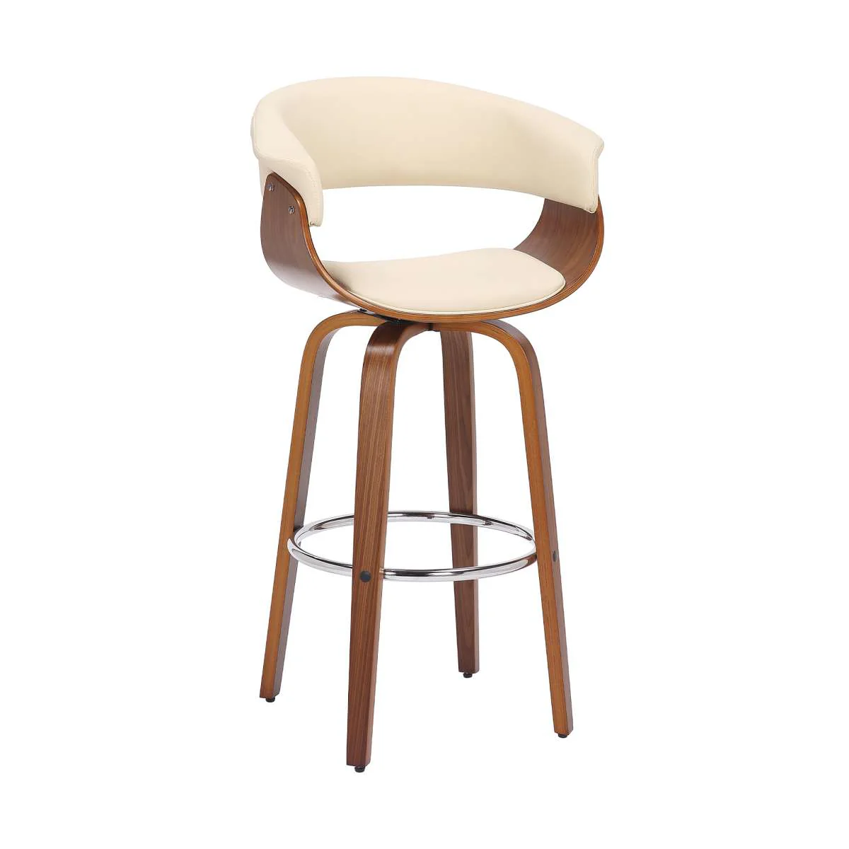 Julyssa 26" Counter Height Swivel Cream Faux Leather and Walnut Wood Bar Stool By Armen Living