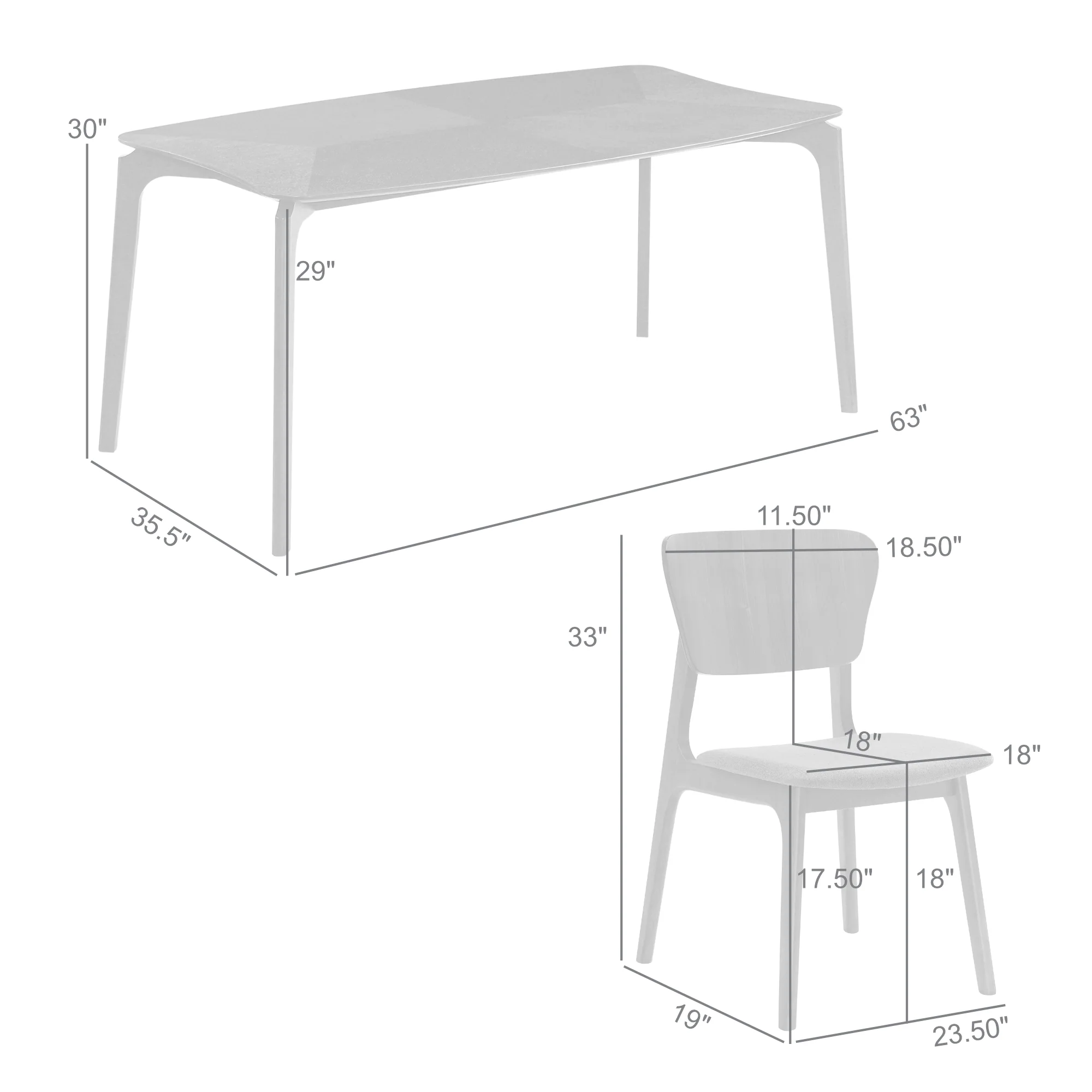 Kalia 5 Piece Wood Dining Set in Gray Finish with Gray Fabric By Armen Living - Image 9