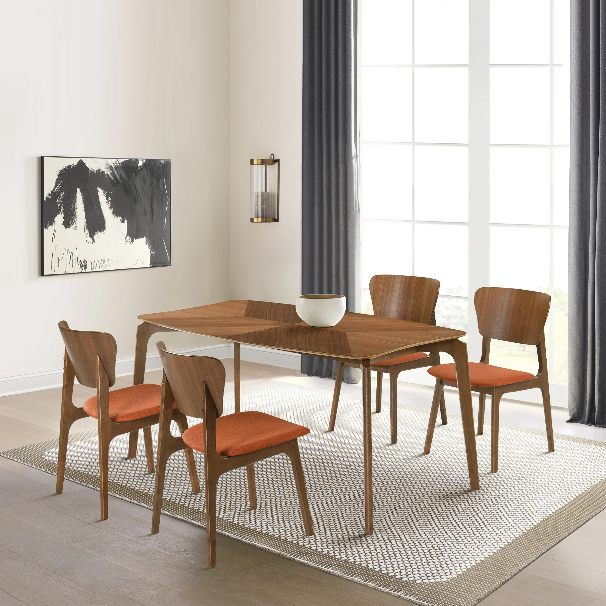 Kalia 5 Piece Wood Dining Set in Walnut Finish with Blue Fabric By Armen Living - Image 23