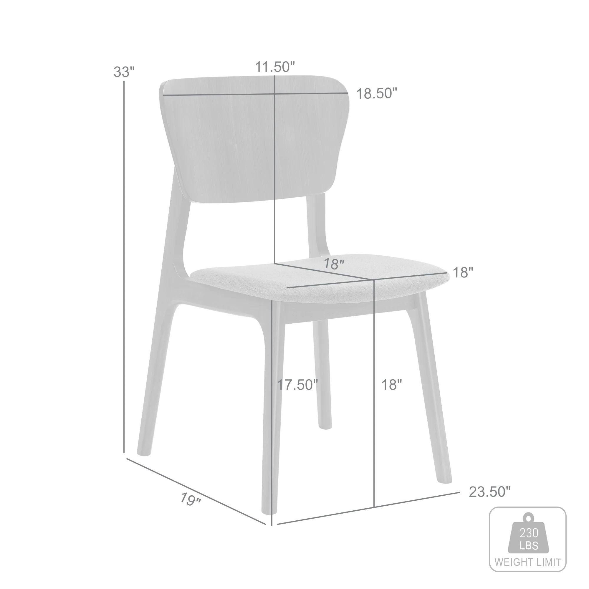 Kalia Wood Dining Chair in Gray Finish with Gray Fabric - Set of 2 By Armen Living - Image 8