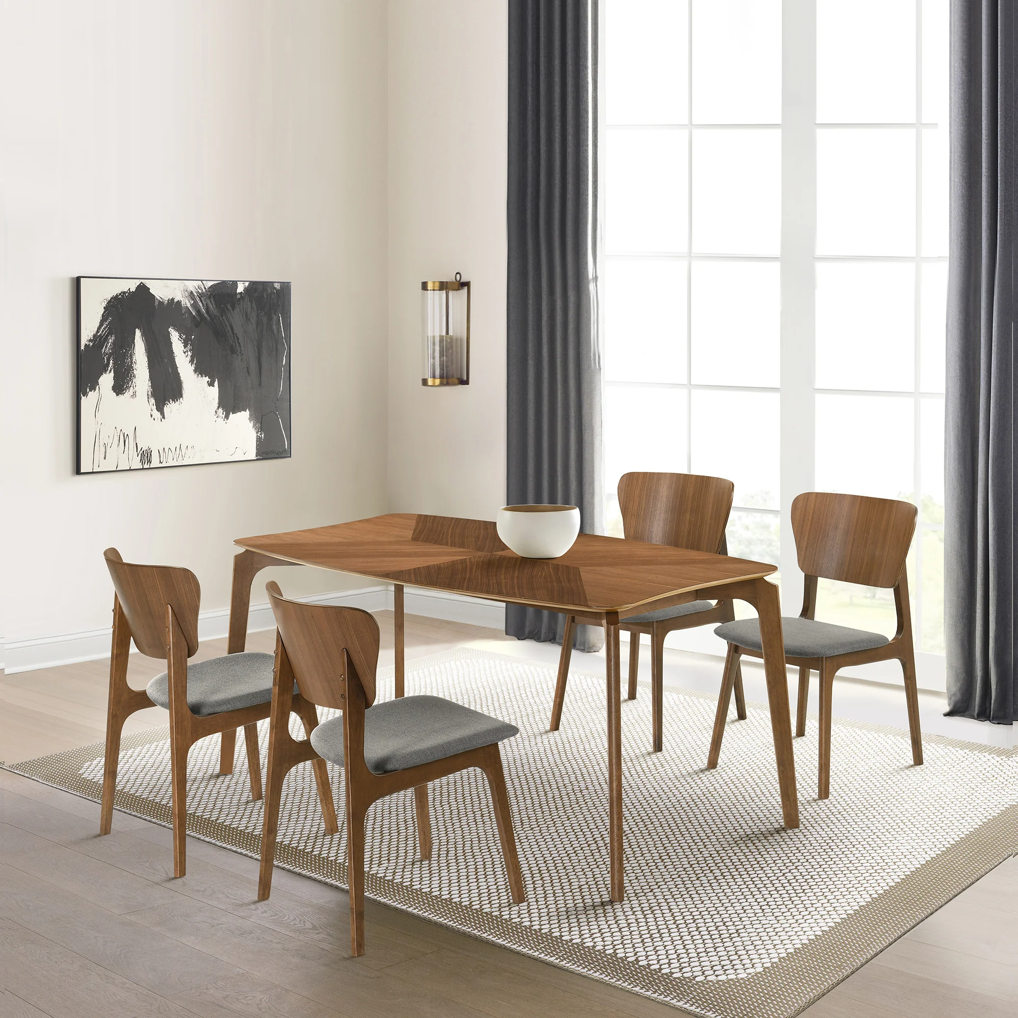 Kalia Wood Dining Chair in Walnut Finish with Charcoal Fabric - Set of 2 By Armen Living - Image 2