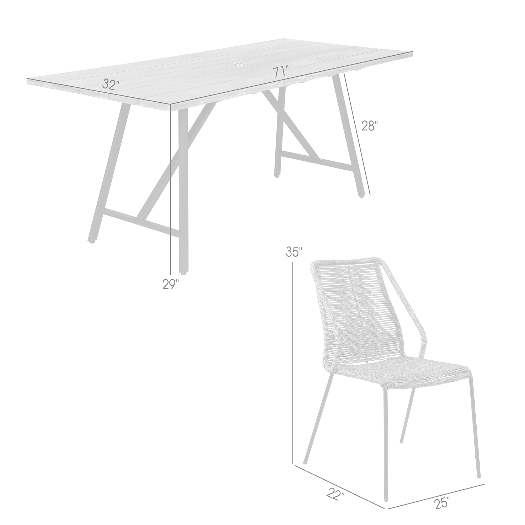 Koala and Clip 5 Piece Dining Set in Light Eucalyptus Wood and Metal with Grey Rope  By Armen Living - Image 9