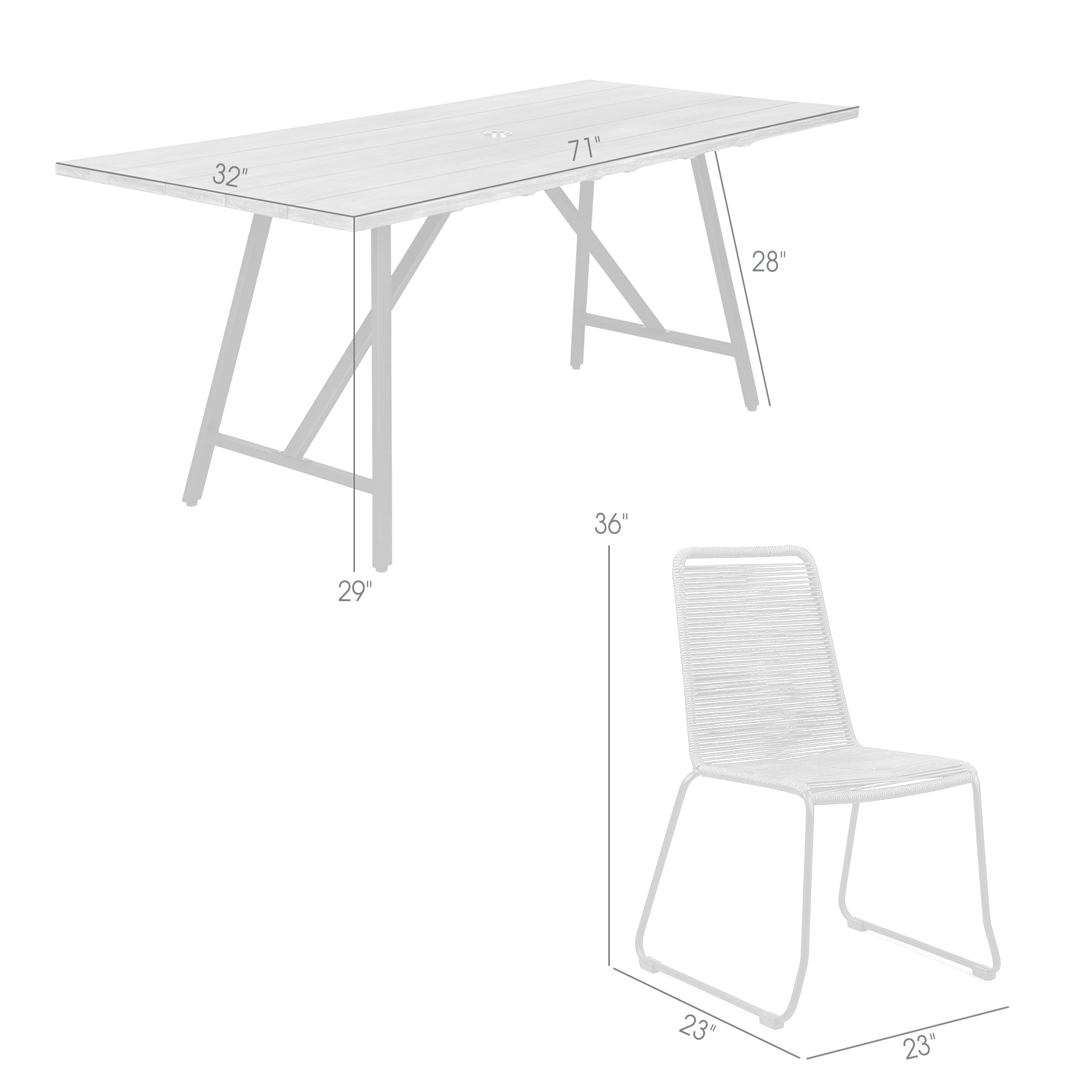 Koala and Shasta 5 Piece Outdoor Patio Dining Set in Light Eucalyptus Wood and Black Rope By Armen Living - Image 29