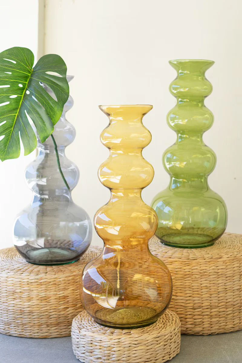 Large Glass Bubble Vase - Green By Kalalou - Image 2