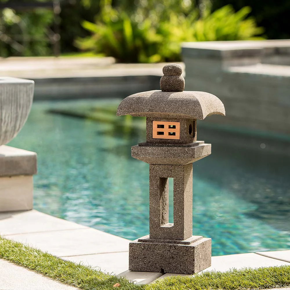 Lava Stone Garden Lantern - Maruyuki Set of 2 By Garden Age Supply