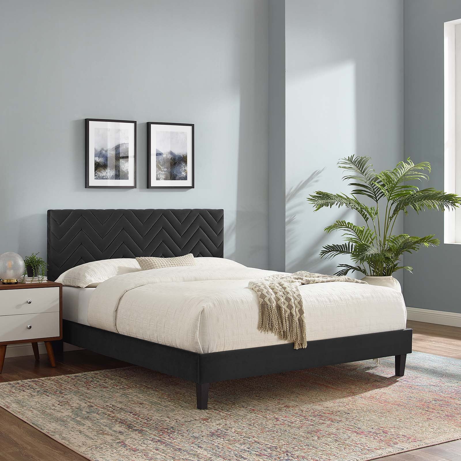 Leah Chevron Tufted Performance Velvet King Platform Bed By Modway - MOD-7009