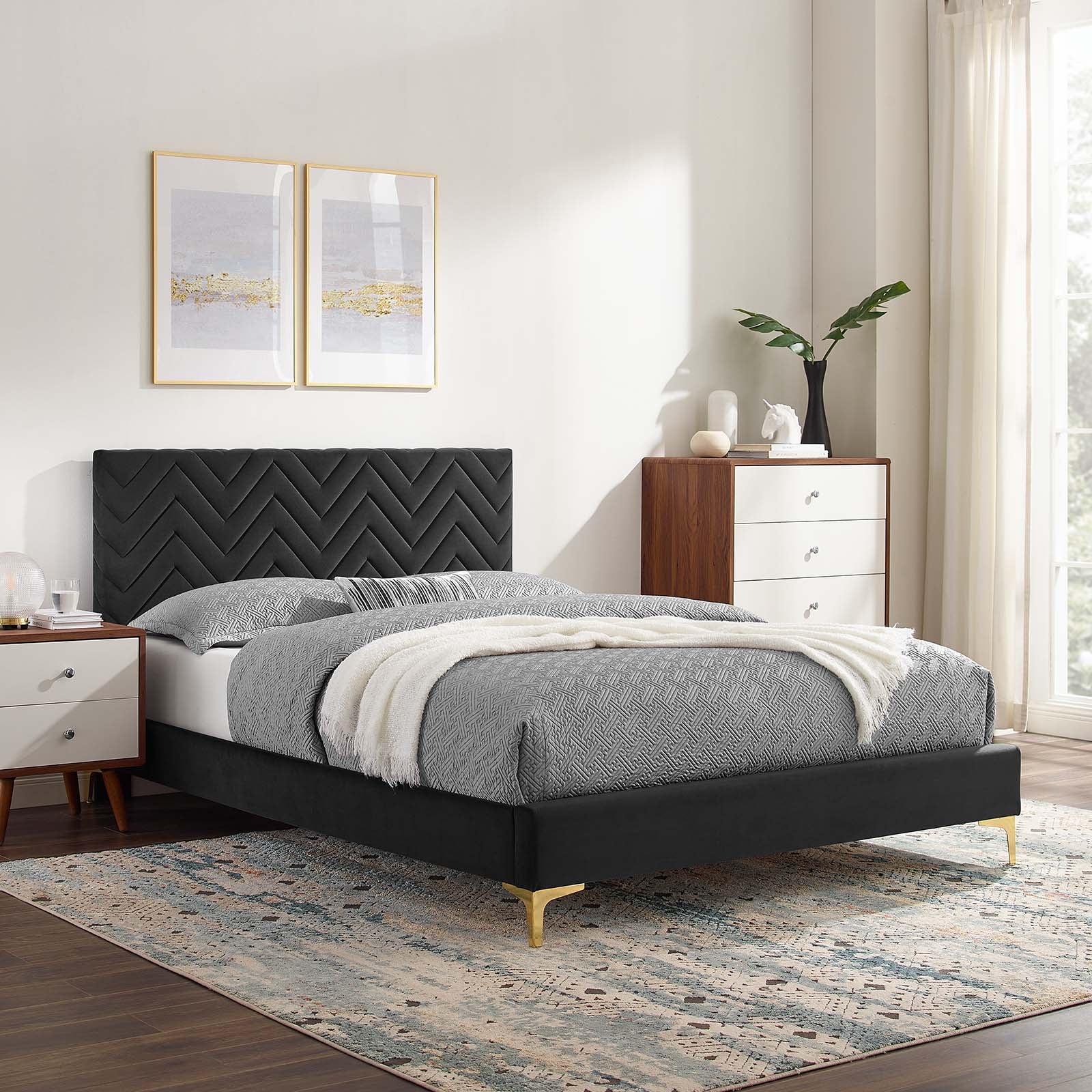 Leah Chevron Tufted Performance Velvet Queen Platform Bed By Modway - MOD-6977