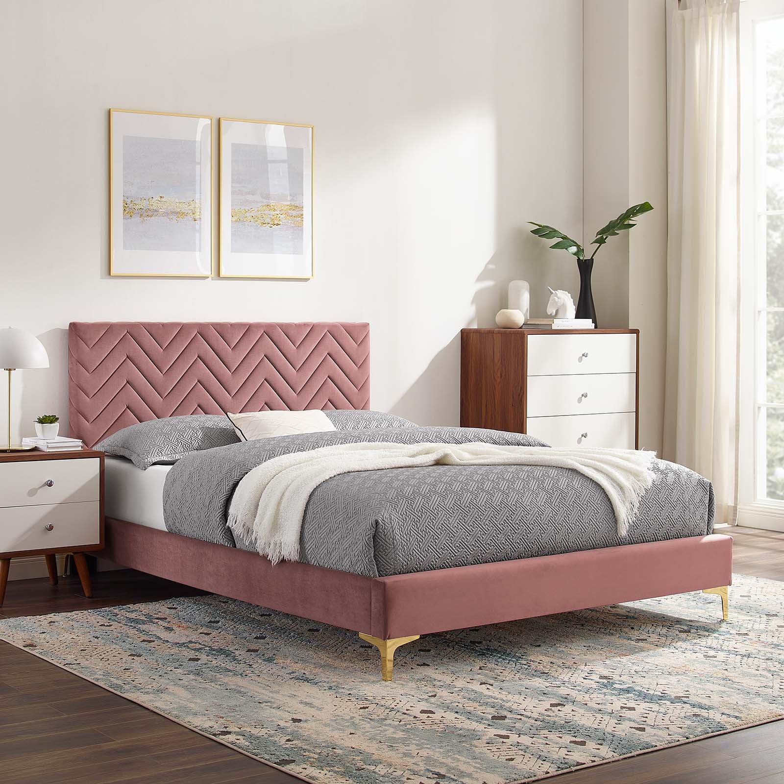 Leah Chevron Tufted Performance Velvet Queen Platform Bed By Modway - MOD-6977 - Image 16
