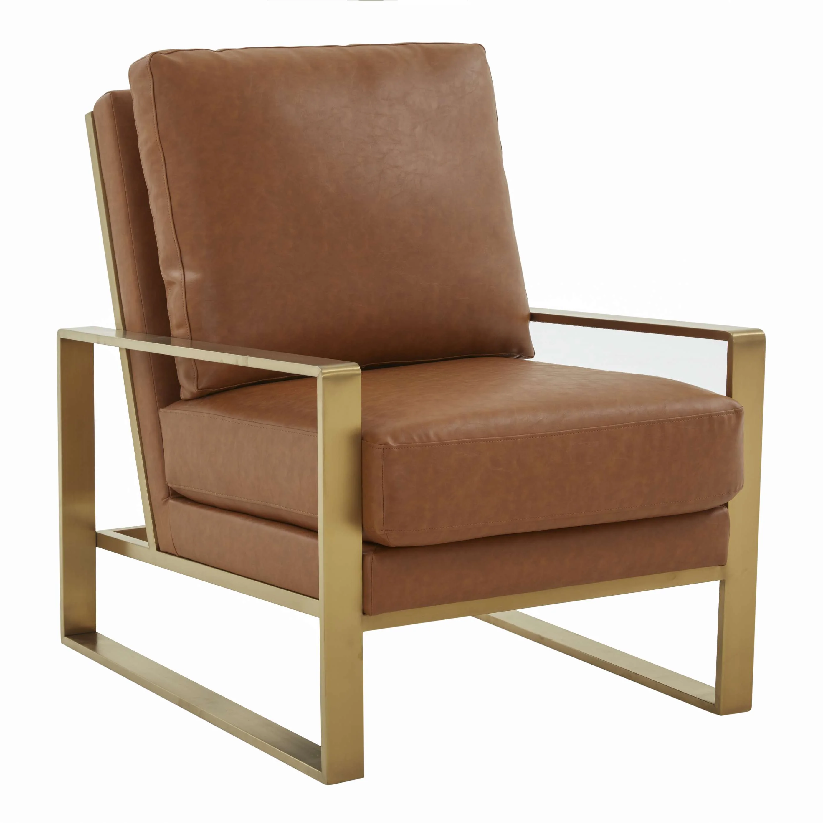 LeisureMod Jefferson Modern Leather Armchair with Gold Frame and Round Coffee Table with Glass Top and Metal Base - Image 19