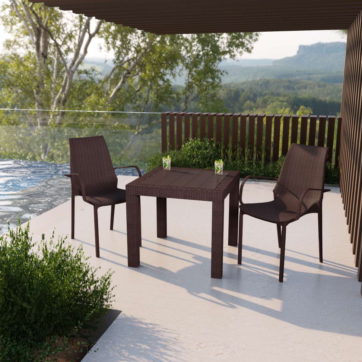 LeisureMod Kent Outdoor Patio Plastic Dining Arm Chair - KCA21BR