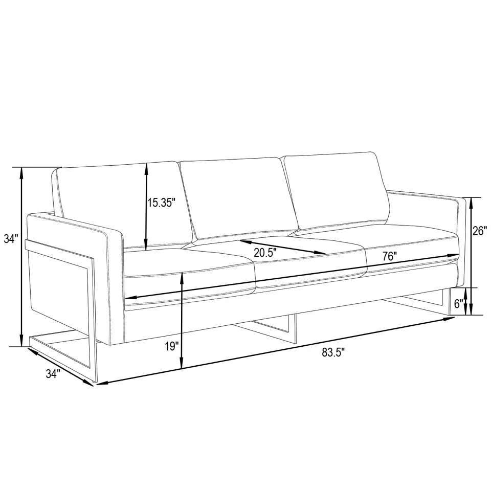 LeisureMod Lincoln Modern Mid-Century Upholstered Leather Sofa with Gold Frame - Image 3