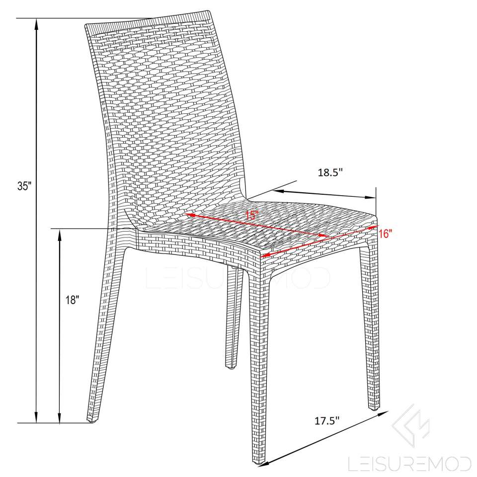 LeisureMod Mace 3-Piece Outdoor Dining Set with Plastic Square Table and 2 Stackable Chairs with Weave Design - Image 32
