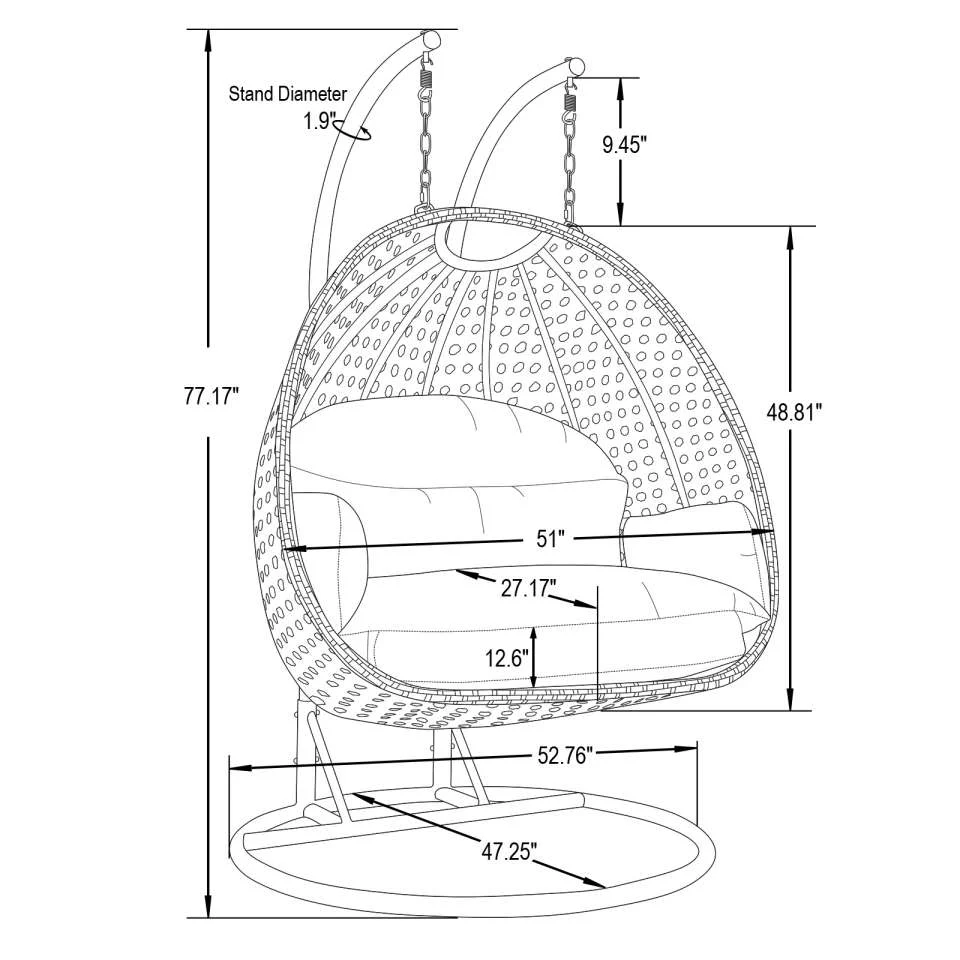 LeisureMod Mendoza Light Grey Wicker Hanging 2 person Egg Swing Chair - Image 50