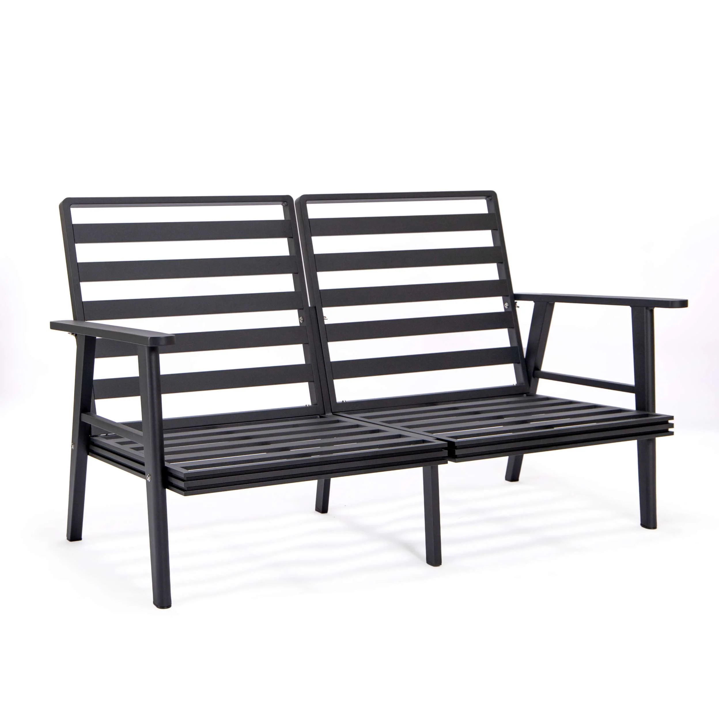 LeisureMod Walbrooke Modern Black Patio Conversation With Round Fire Pit With Slats Design & Tank Holder - Image 9