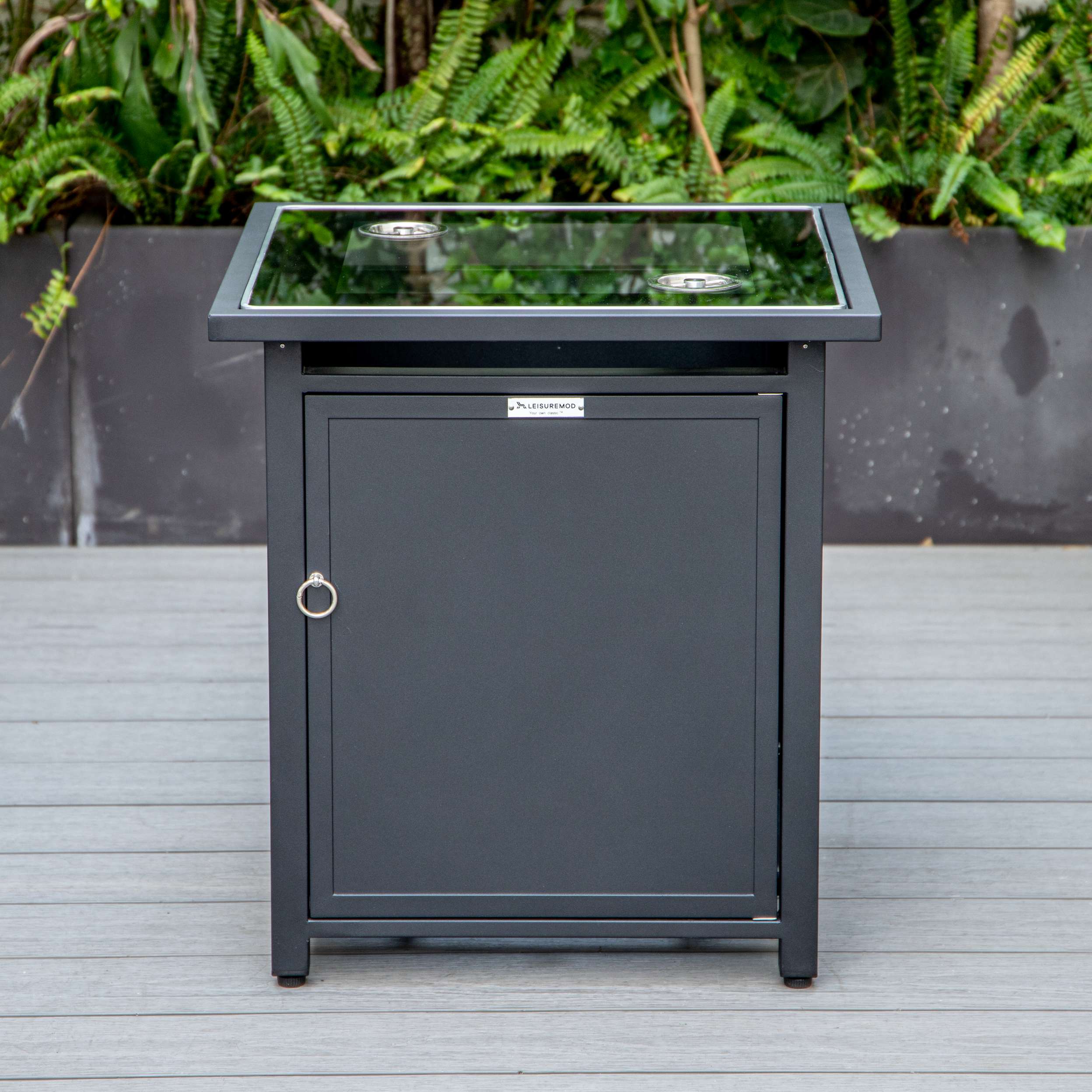 LeisureMod Walbrooke Modern Black Patio Conversation With Square Fire Pit & Tank Holder - Image 46