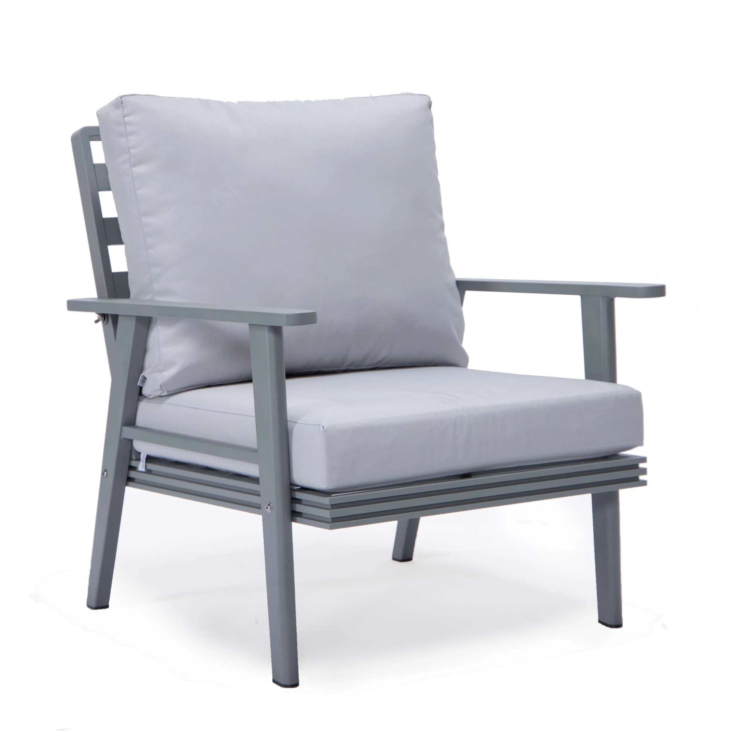 LeisureMod Walbrooke Modern Grey Patio Conversation With Round Fire Pit With Slats Design & Tank Holder - Image 49