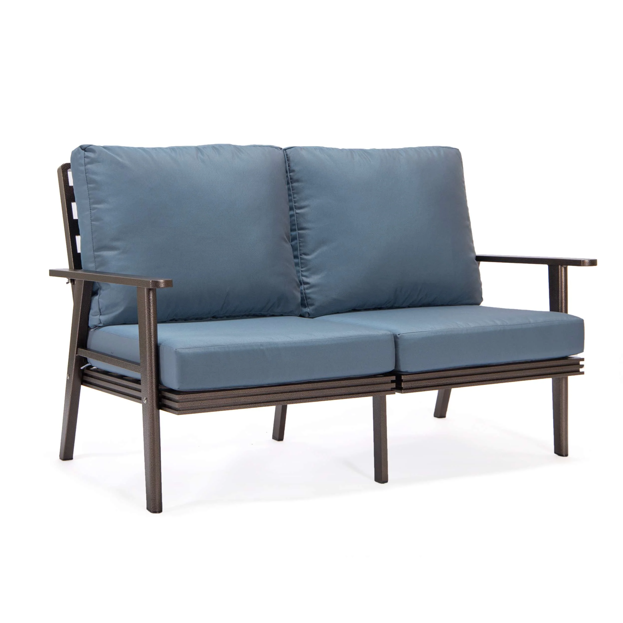 Leisuremod Walbrooke Modern Outdoor Patio Loveseat with Brown Aluminum Frame and Removable Cushions For Patio and Backyard Garden - Image 15