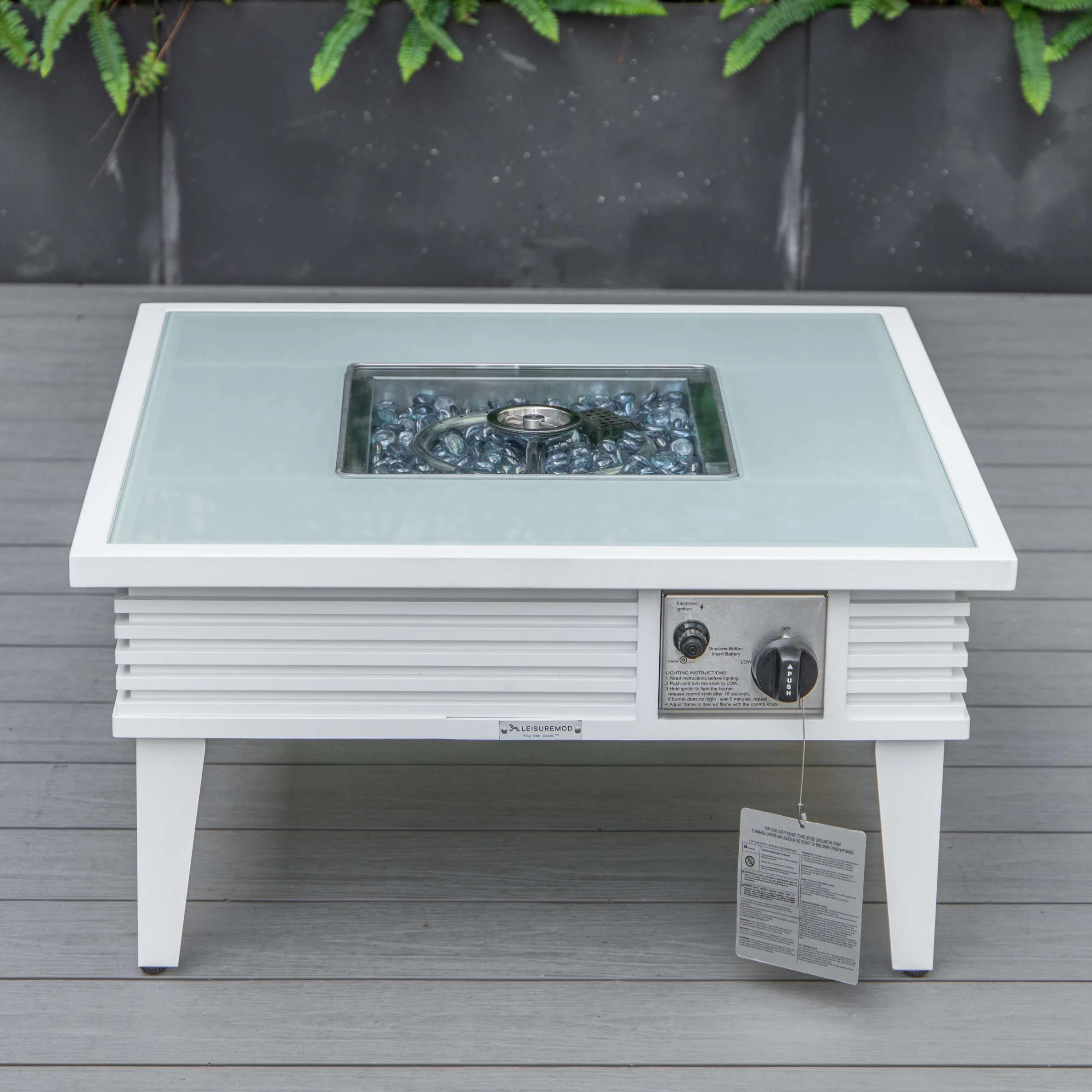 LeisureMod Walbrooke Modern White Patio Conversation With Square Fire Pit & Tank Holder - Image 5