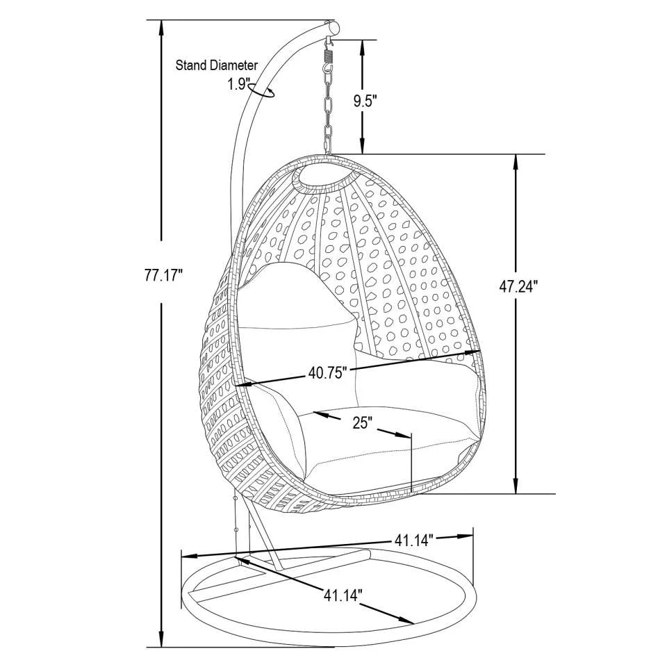 LeisureMod White Wicker Hanging Egg Swing Chair - Image 59