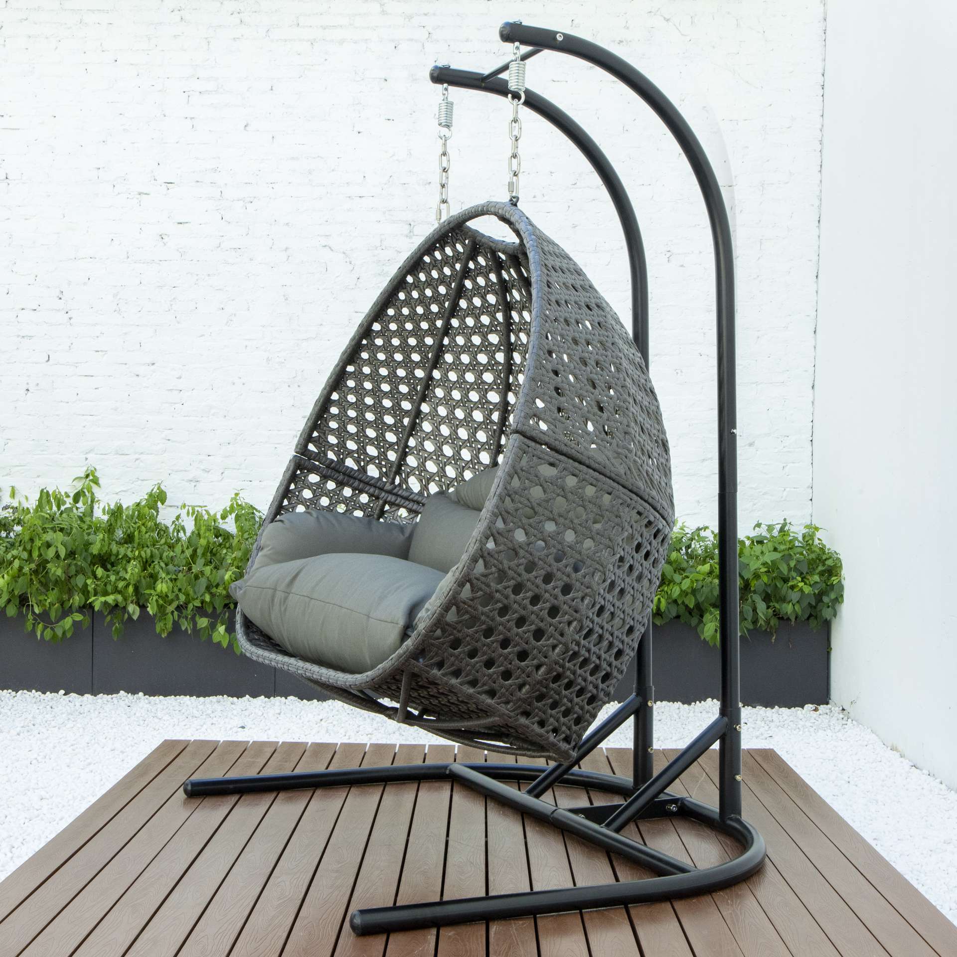 LeisureMod Wicker Hanging Double Egg Swing Chair - EKDCH-57BR - Image 30